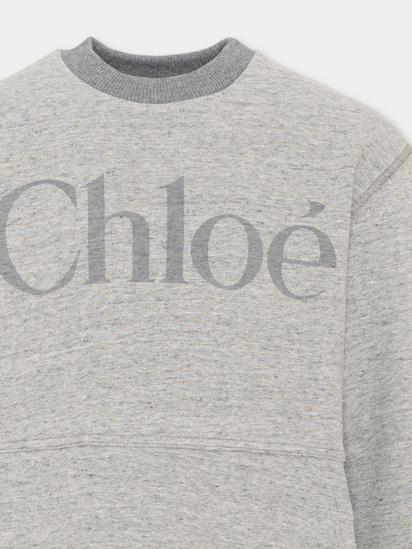 Vestito a manica lunga grigio con logo per bambina,Chloé Kids,C21244 M07