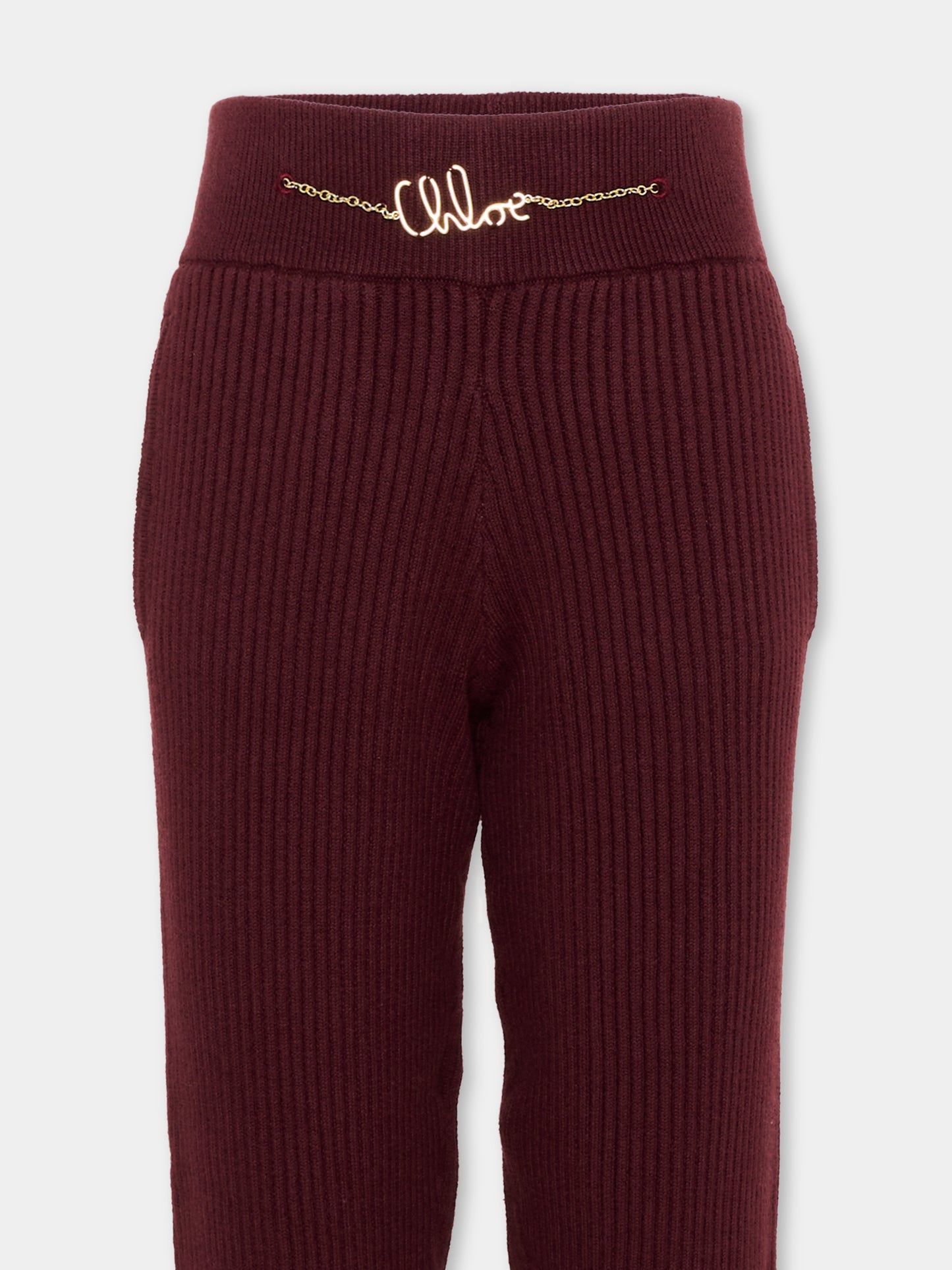 Pantalone bordeaux per bambina con logo,Chloé Kids,C21261 94E