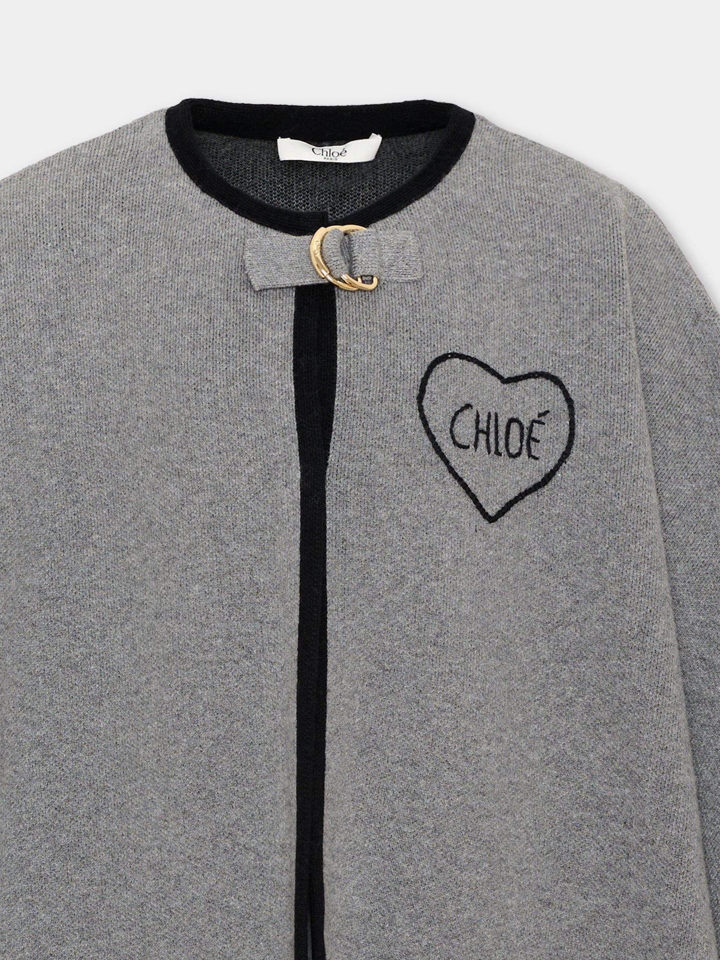 Cappa grigia per bambina in maglia con logo,Chloé Kids,C21272 A46