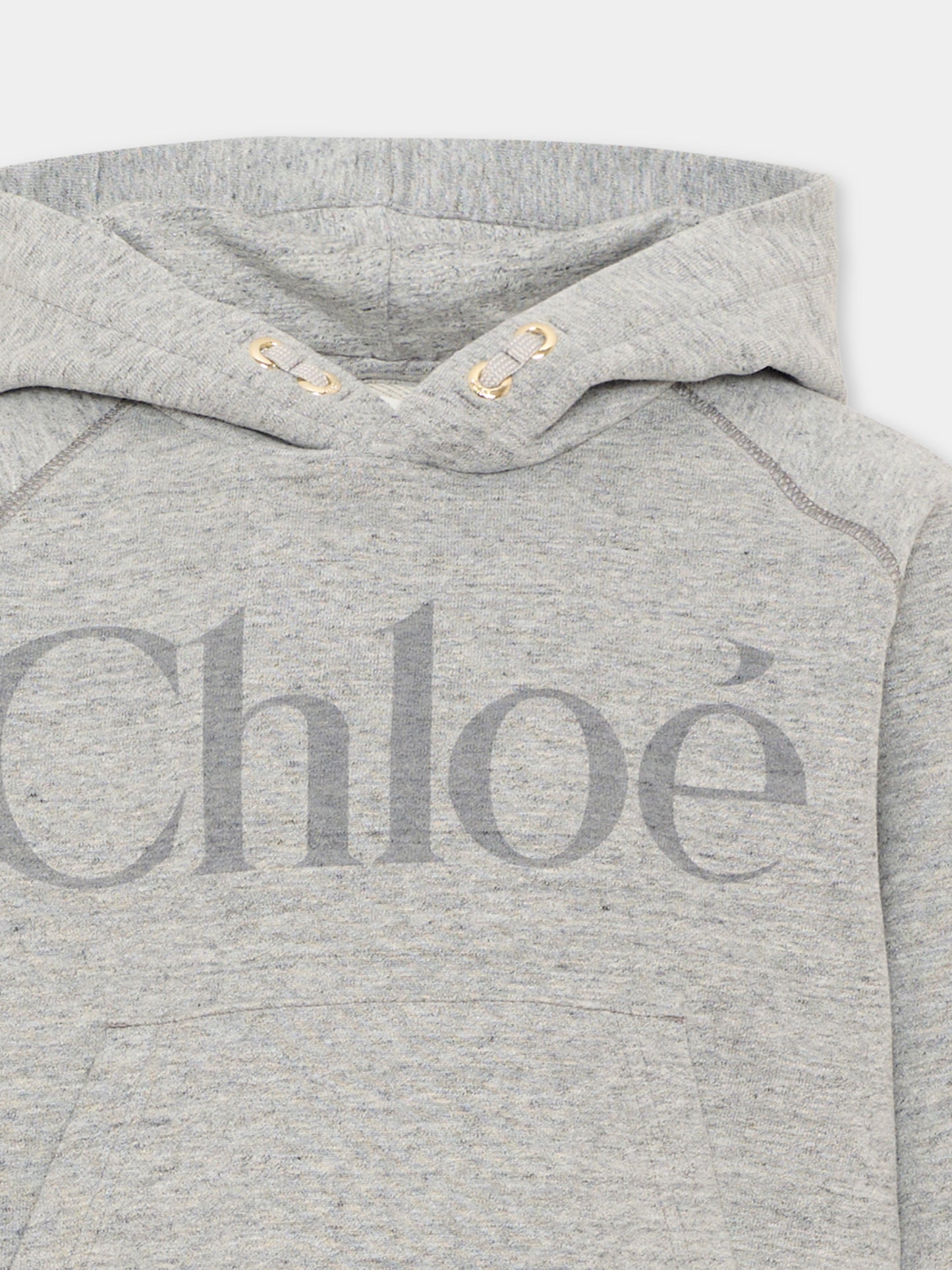 Felpa con cappuccio grigia con logo,Chloé Kids,C21284 M07