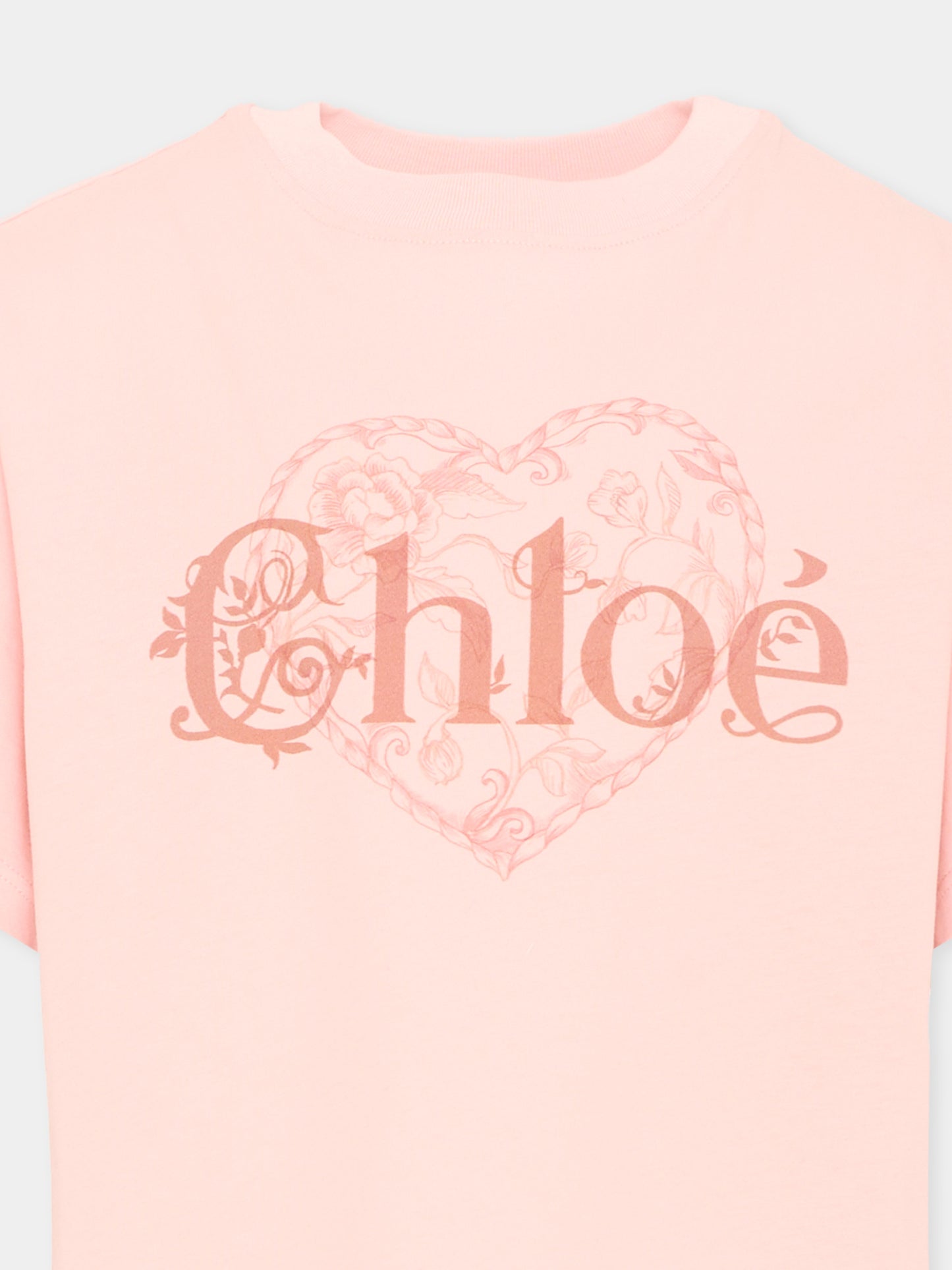 T-shirt rosa per bambina con cuore,Chloé Kids,C21300 461