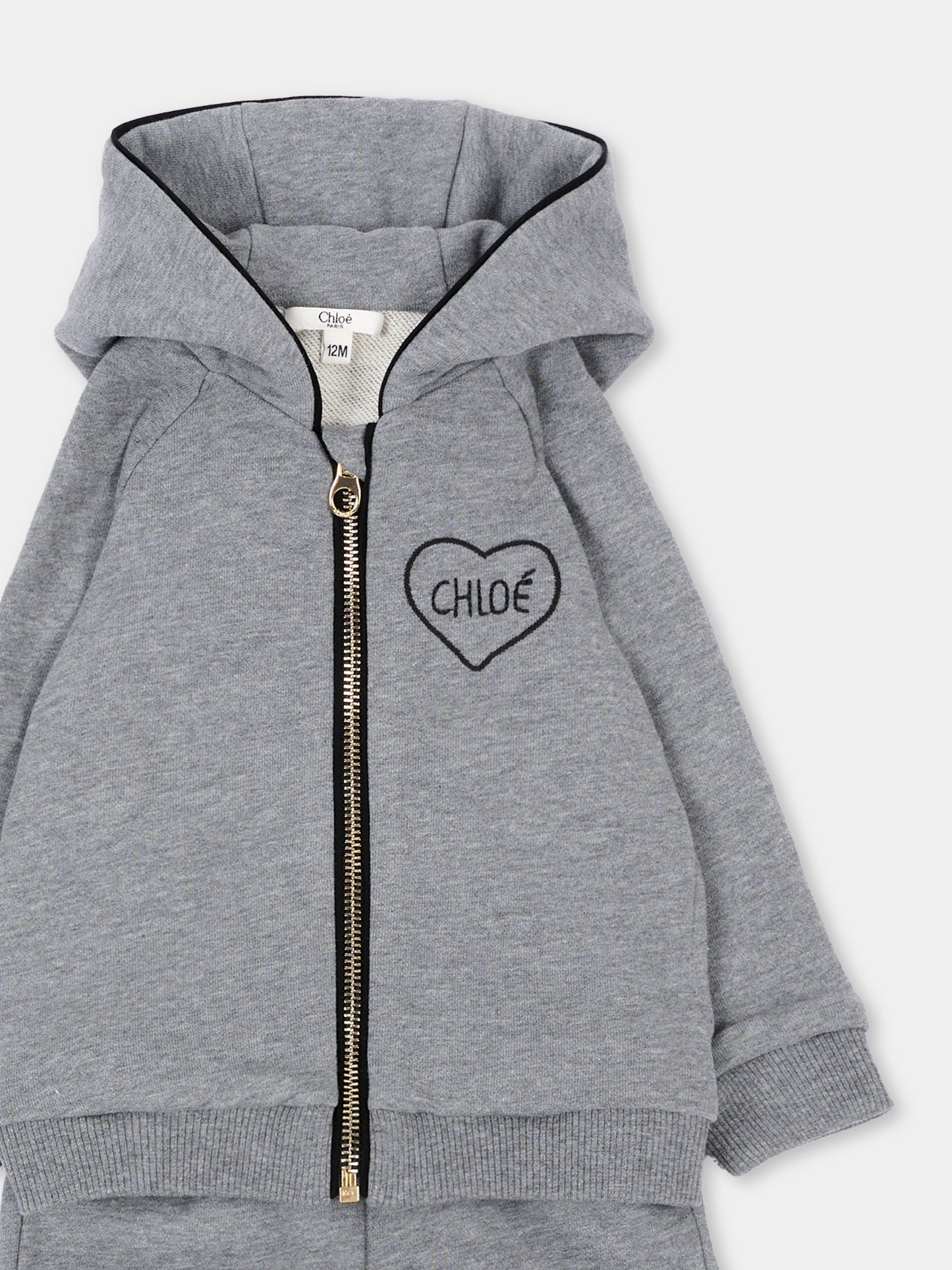 Completo sportivo lungo grigio per neonata,Chloé Kids,C21347 A46