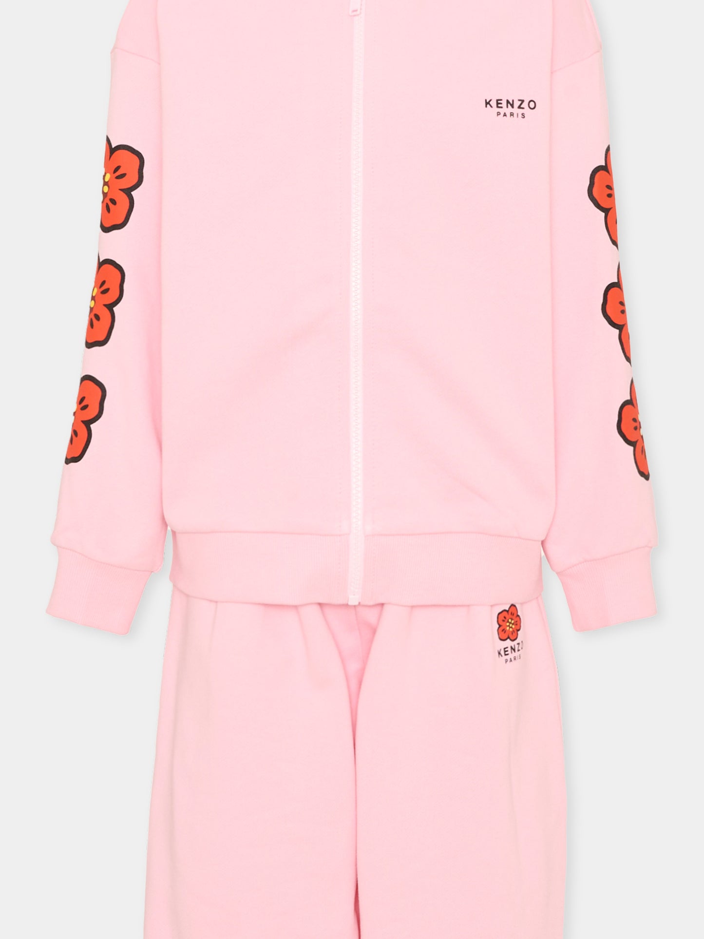 Completo sportivo lungo rosa per bambina con fiori,Kenzo Kids,K62003 44F