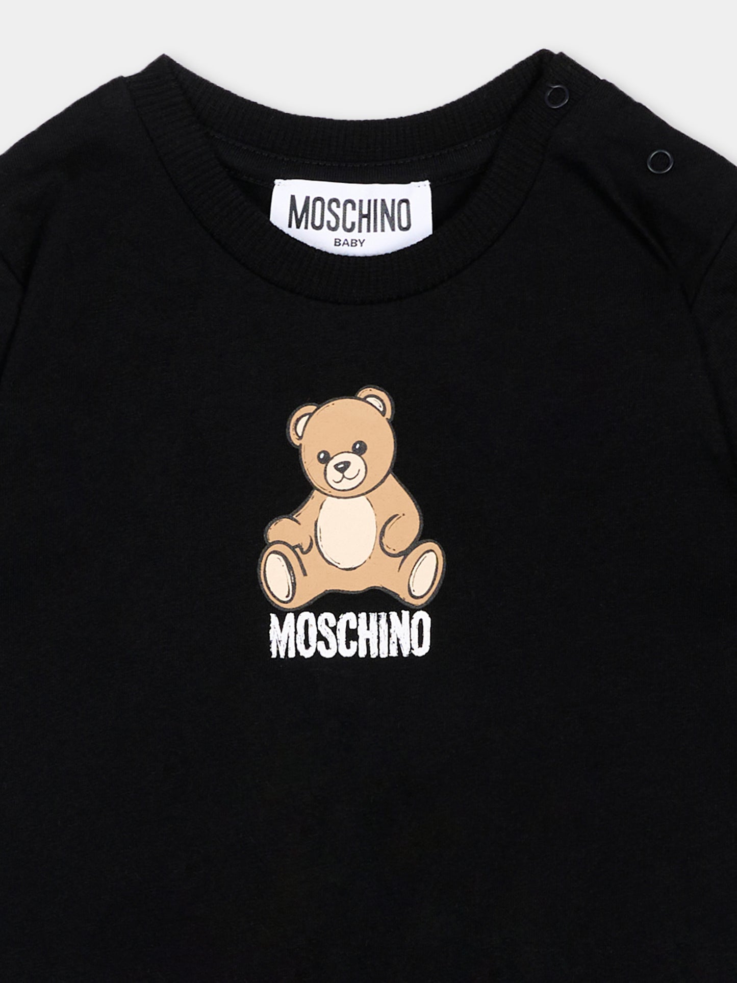T-Shirt nera per neonati con Teddy Bear,Moschino Kids,M9M047 LAA10 60100