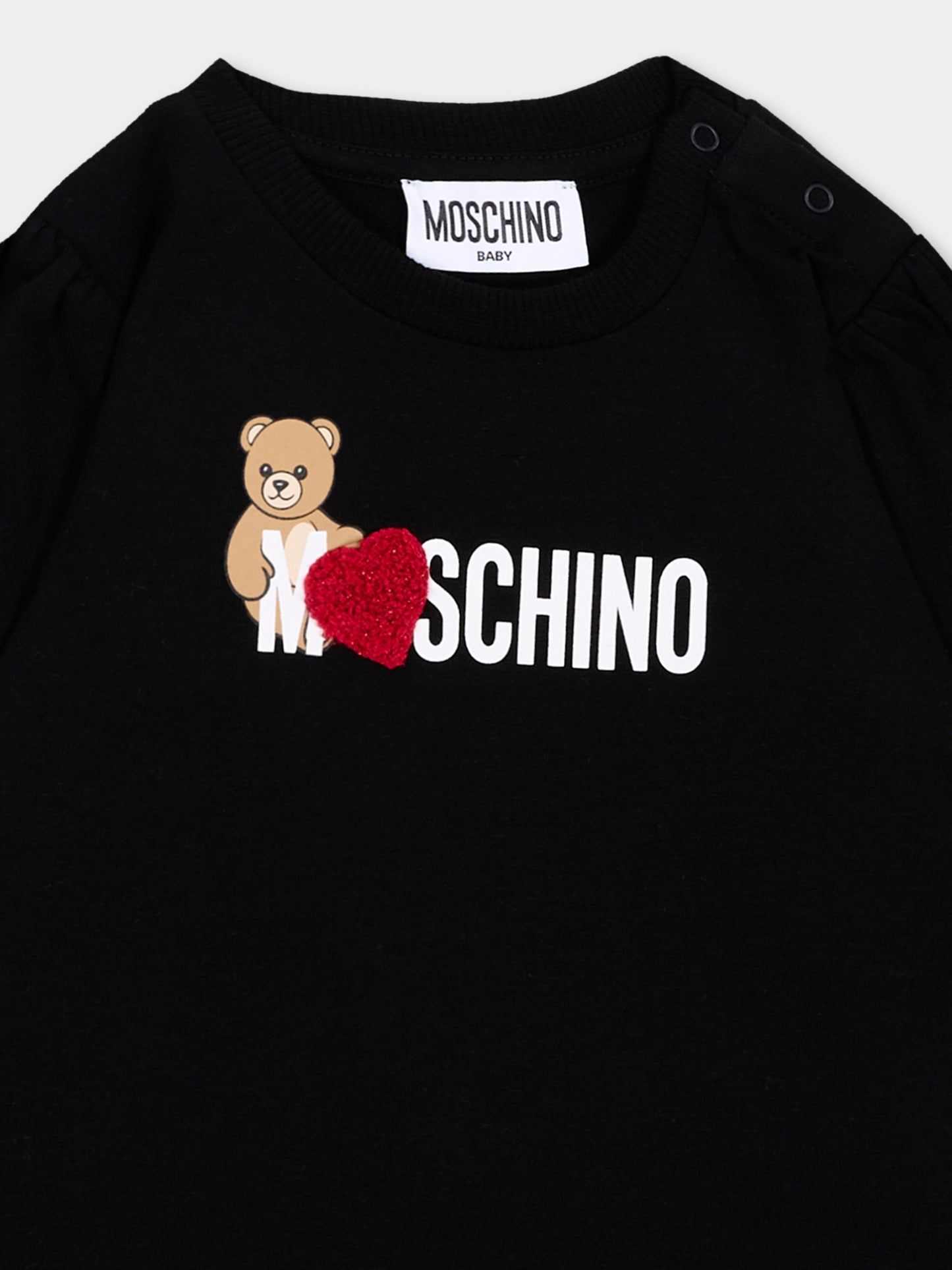 T-shirt nera per neonata con Teddy Bear,Moschino Kids,MAO00V LBA11 60100