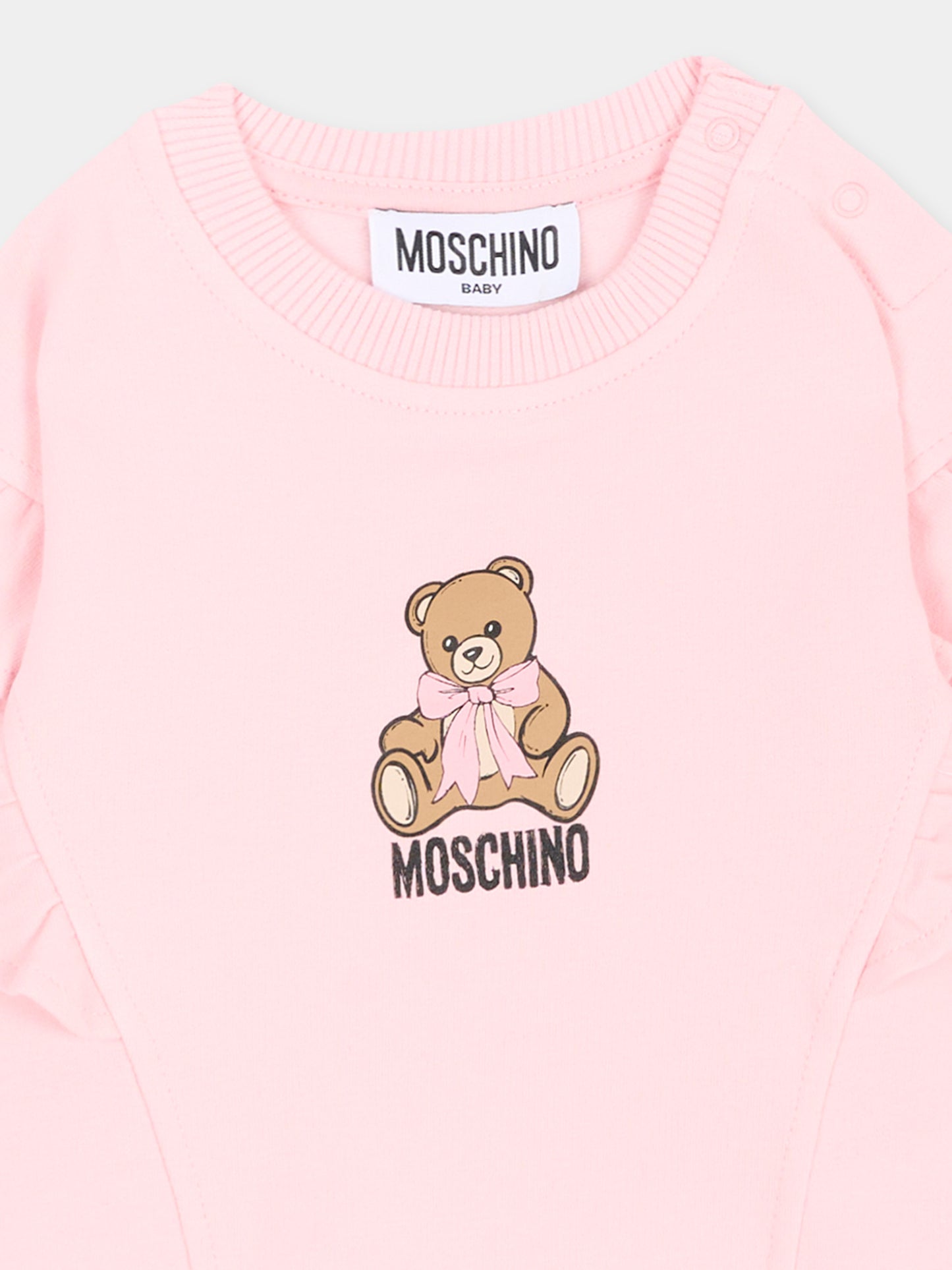 Felpa rosa per neonata con Teddy Bear,Moschino Kids,MDF036 LDA18 50209