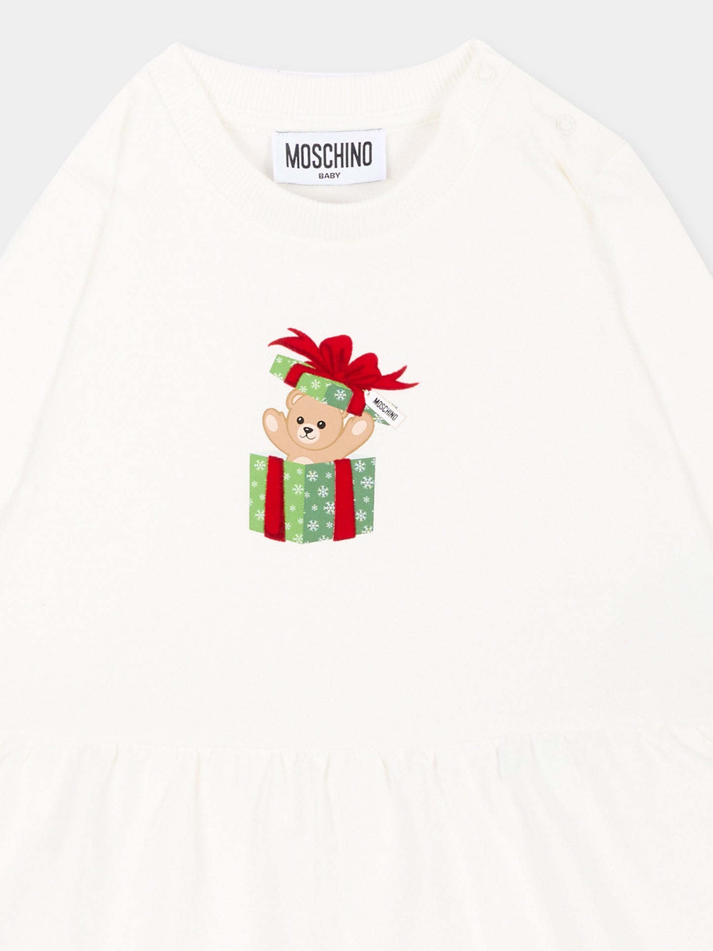 Vestito avorio per neonata con Teddy Bear,Moschino Kids,MDV0DO LCA61 10063