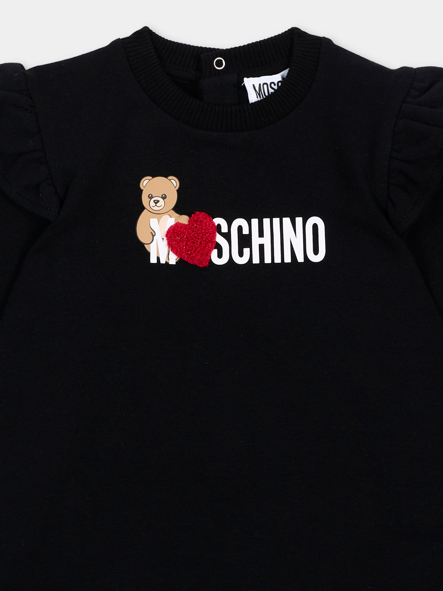Vestito nero per neonata con Teddy Bear,Moschino Kids,MDV0DP LDA18 60100