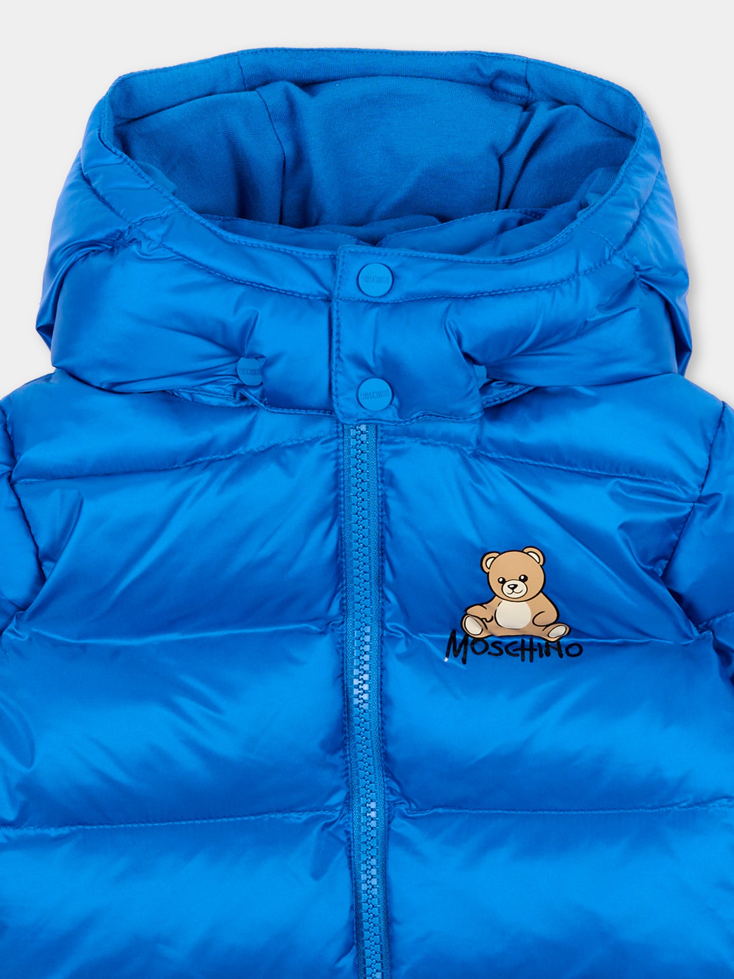 Piumino blu per neonato con teddy bear,Moschino Kids,MMS02F L3AC3 40157