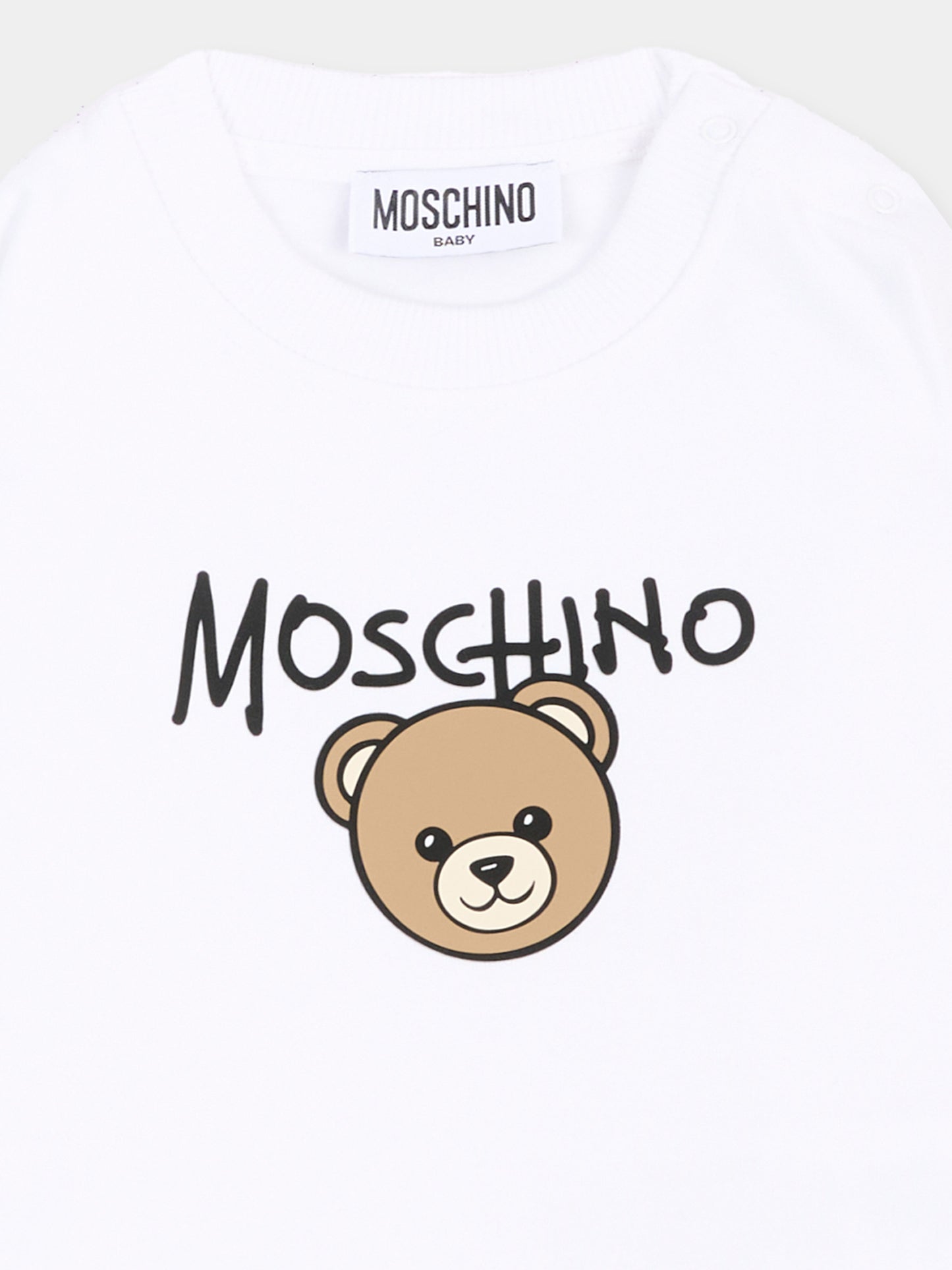 Felpa bianca per neonati con Teddy Bear,Moschino Kids,MUF06H LCA83 10101