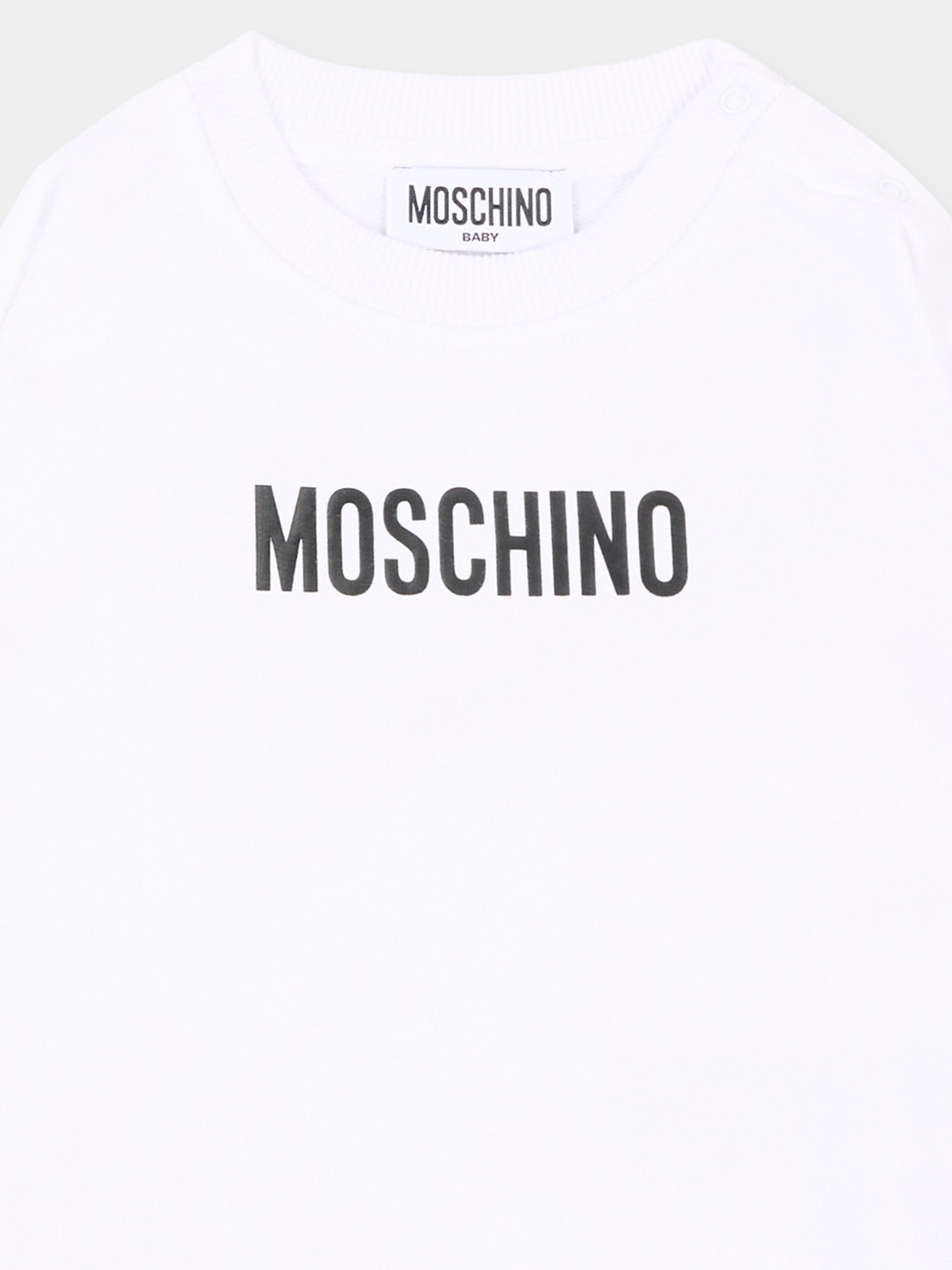Felpa bianca per neonati con logo,Moschino Kids,MUF06N LCA93 10101