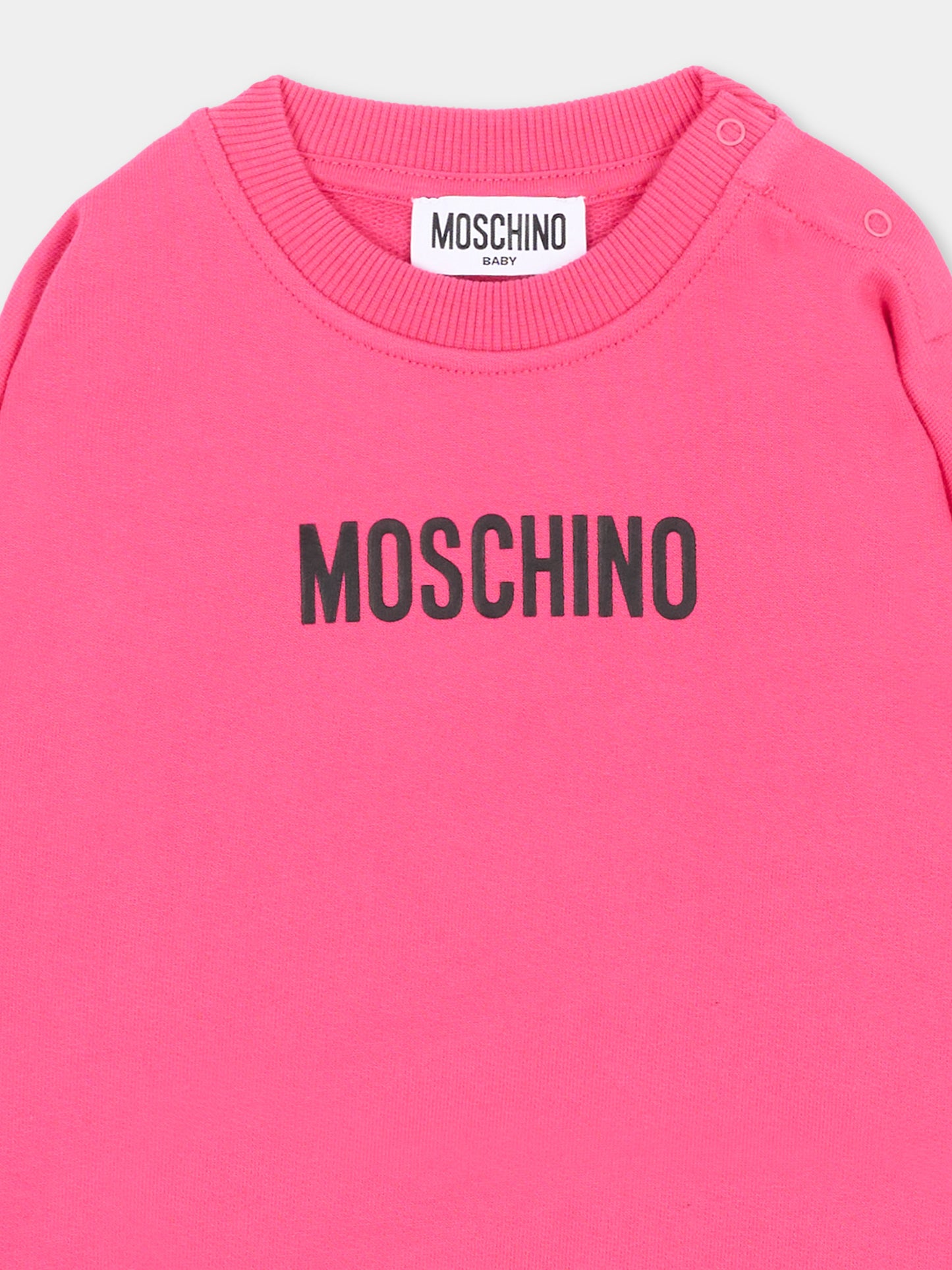 Felpa rosa per neonata con logo,Moschino Kids,MUF06N LCA93 51450