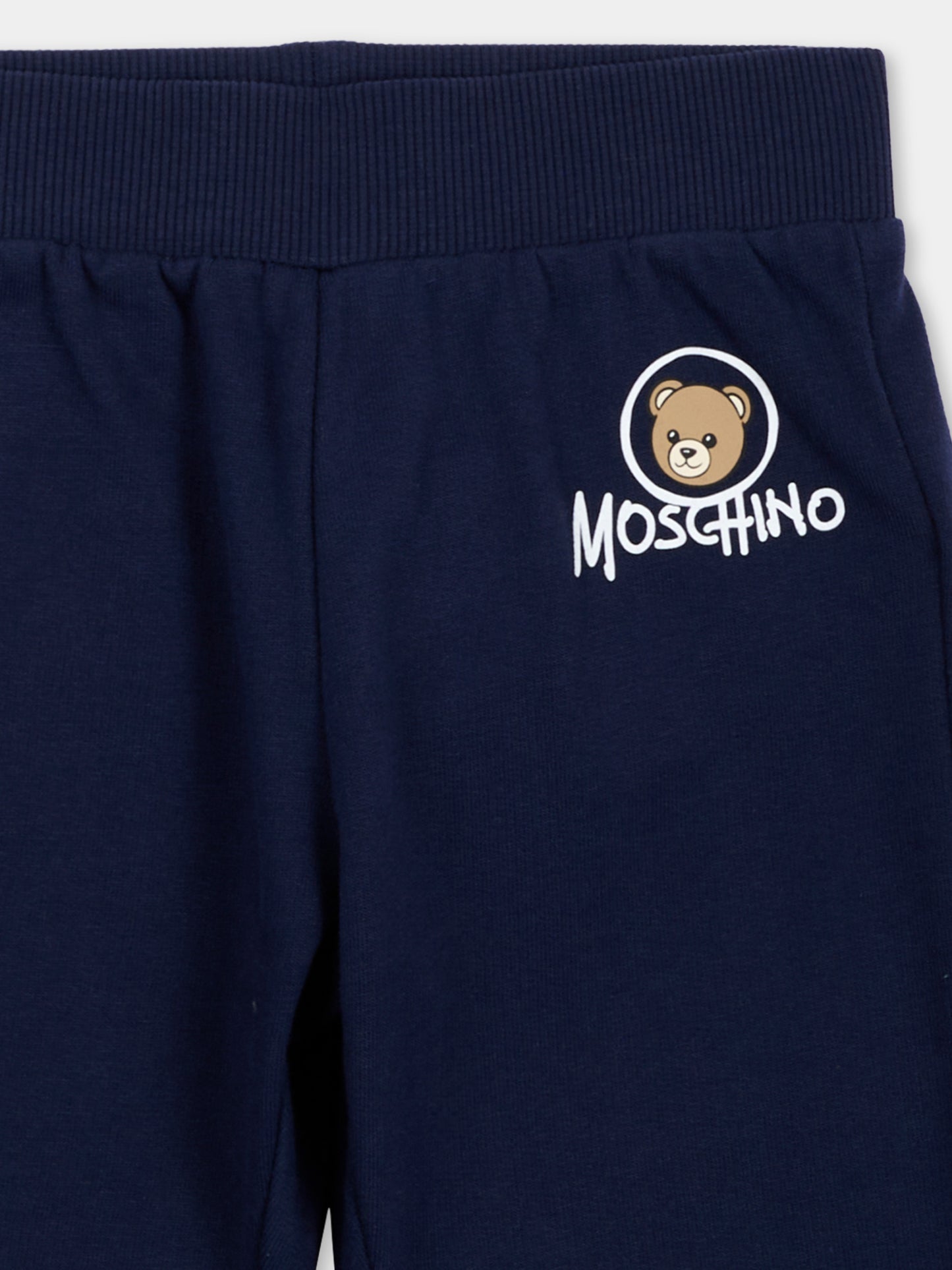 Pantaloni sportivi blu per neonati con Teddy Bear,Moschino Kids,MUP062 LCA83 40016