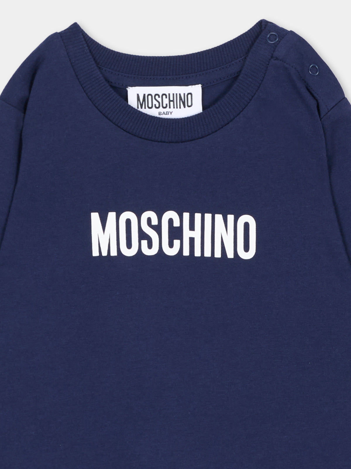 T-shirt a manica lunga blu per neonati con logo,Moschino Kids,MZO014 LAA59 40016