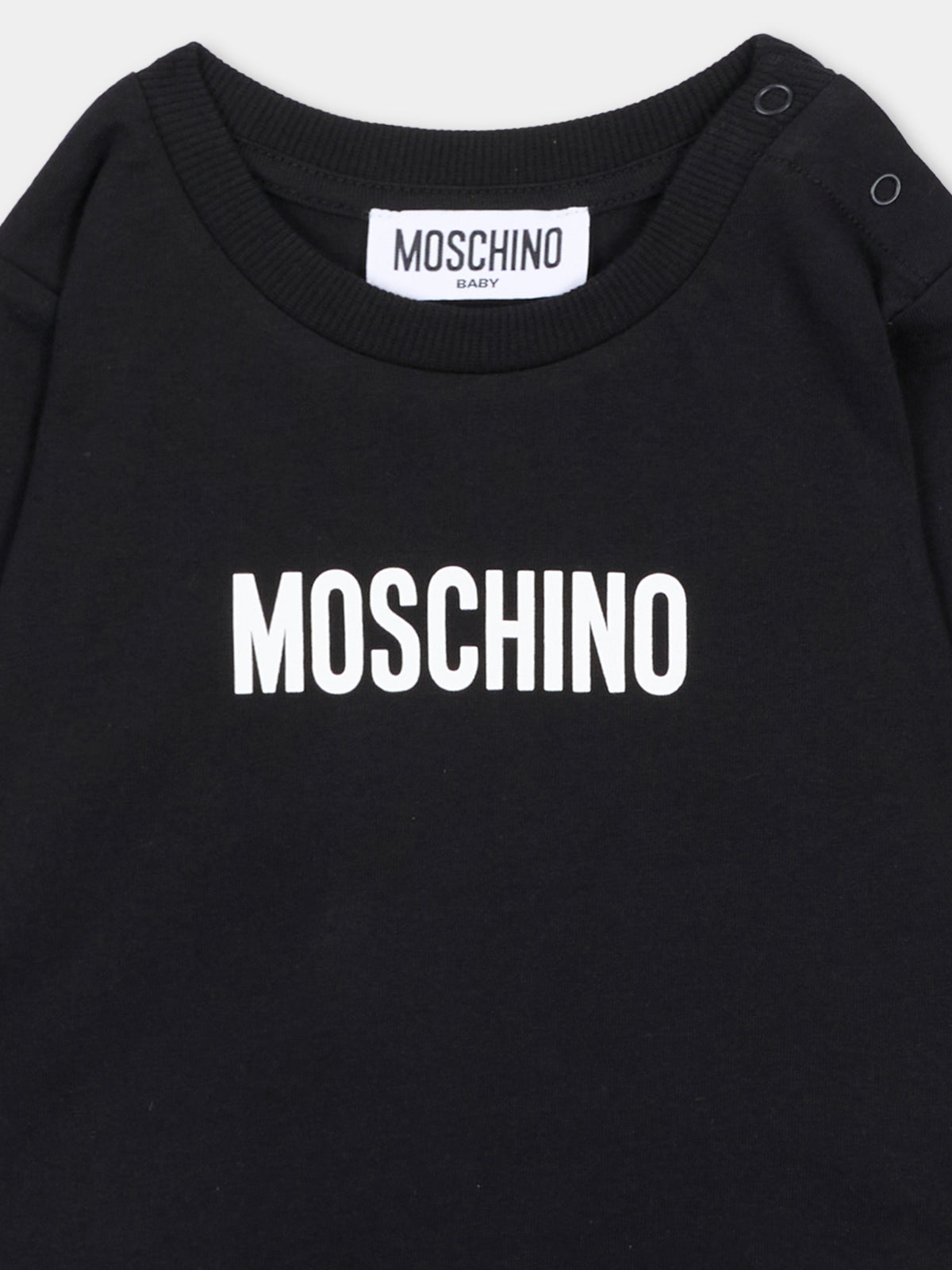 T-shirt a manica lunga nera per neonati con logo,Moschino Kids,MZO014 LAA59 60100