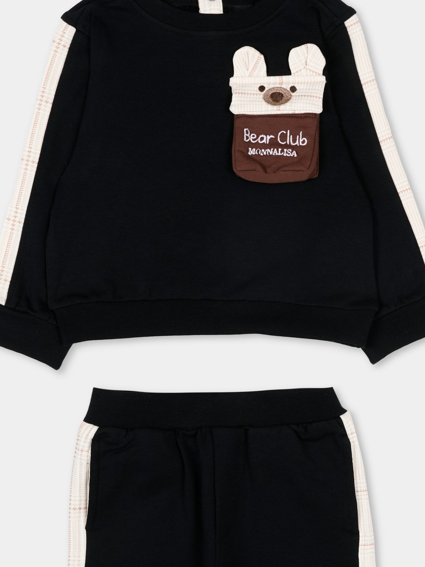 Completo sportivo nero per neonato con orsetto,Monnalisa,28F500 6004 5005