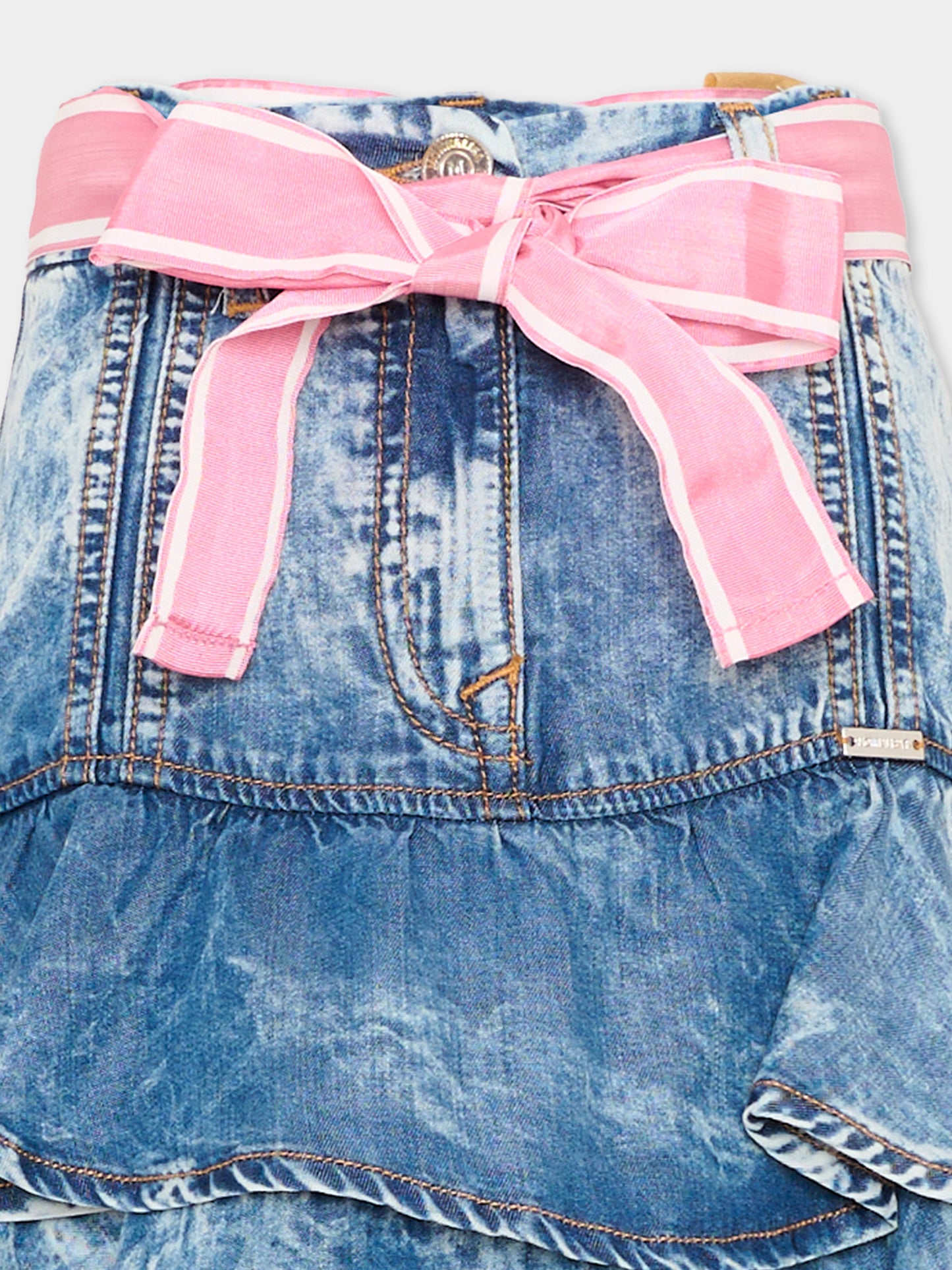 Gonna denim per bambina con balze,Monnalisa,19F704 6041 0055