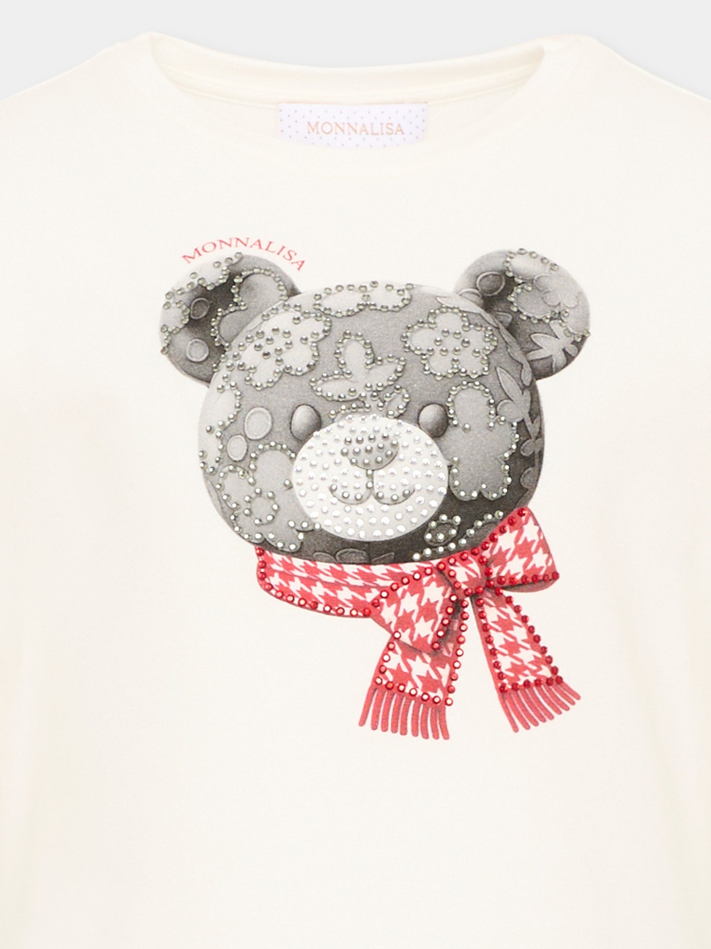 T-shirt avorio per bambina con orsetto,Monnalisa,19H607 8015 0132