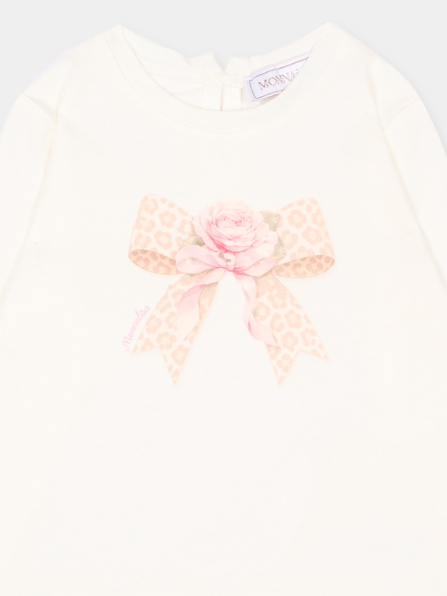 T-shirt avorio per neonata con fiocco,Monnalisa,39H600 8002 0001