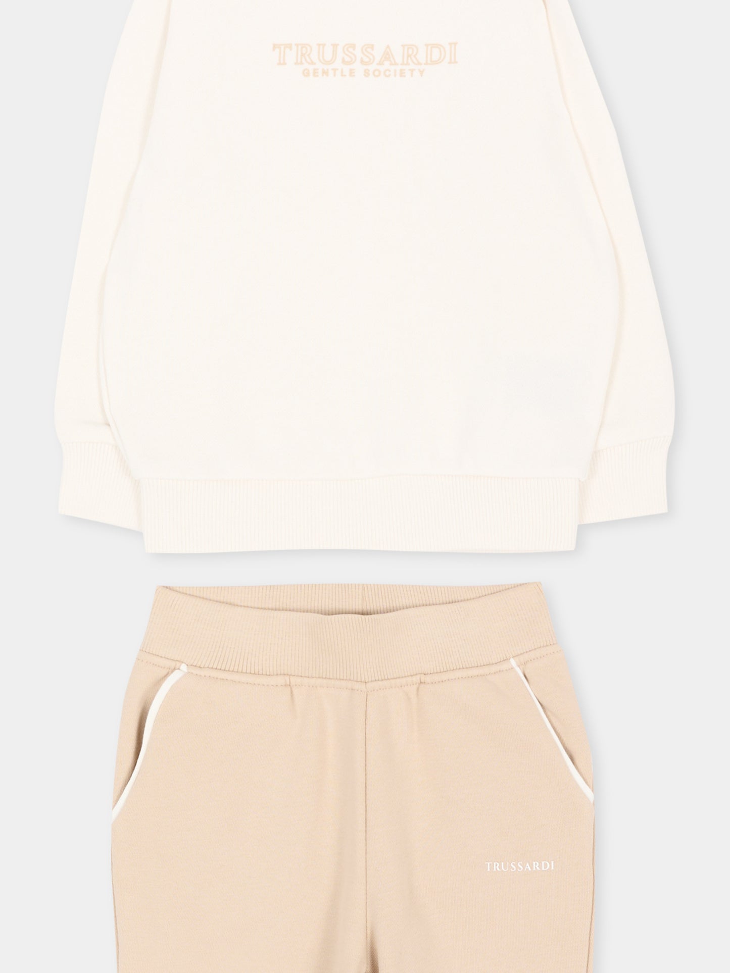 Completo sportivo lungo beige per neonato con logo,Trussardi Junior,TIA26007CF O-WHT/KHAK OFF-WHITE