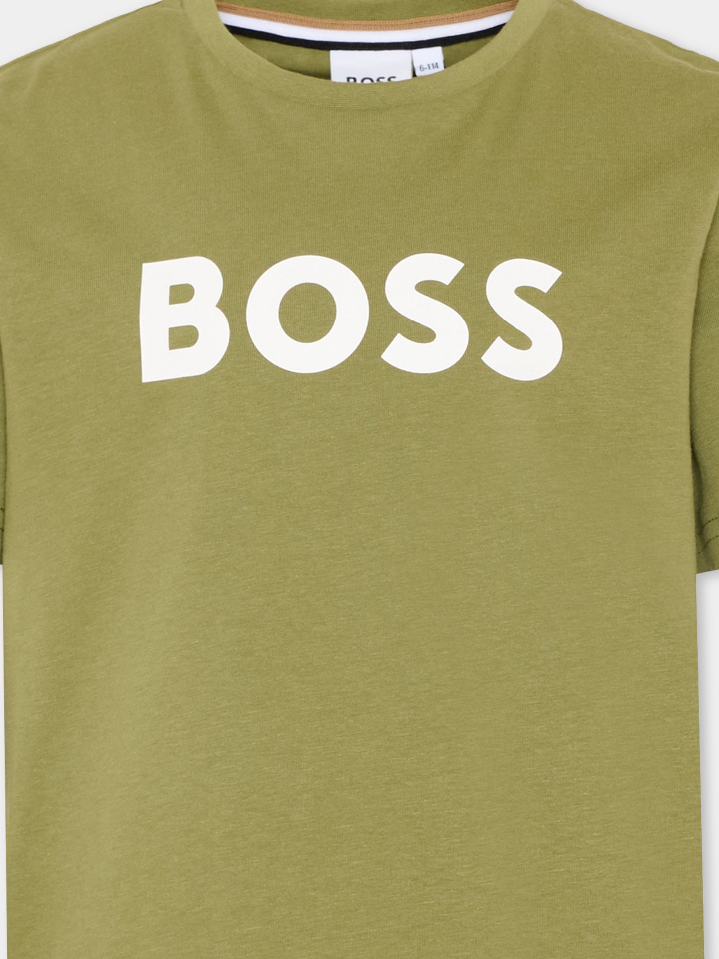 T-Shirt verde con logo per bambino,Boss,J52030 673