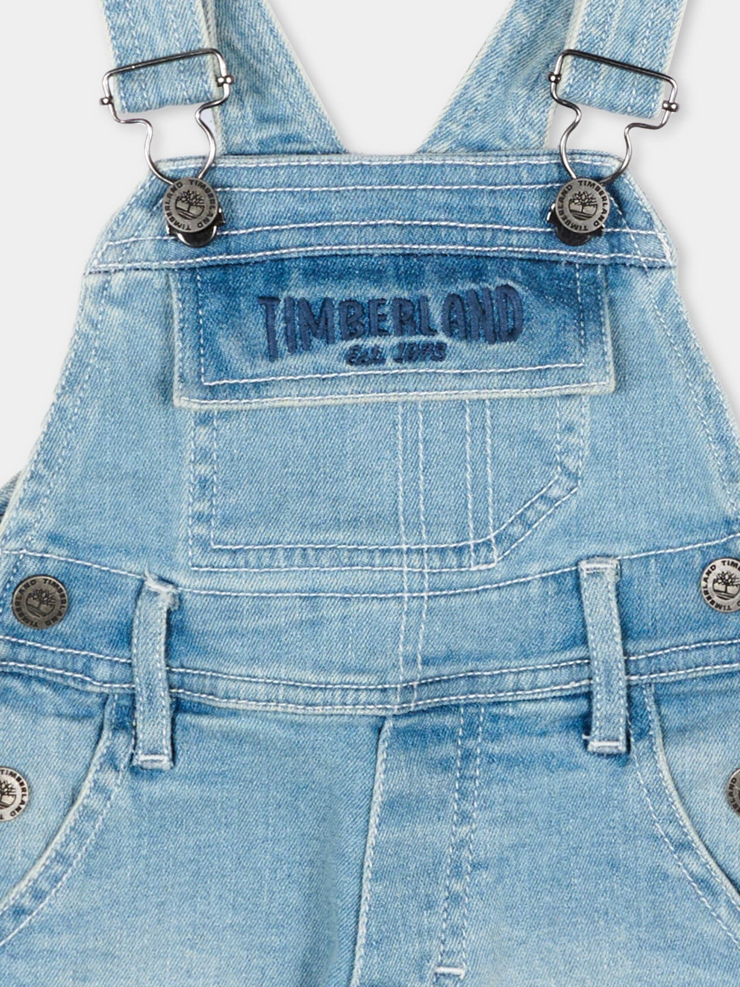 Salopette blu per neonato in denim,Timberland,T60502 Z04
