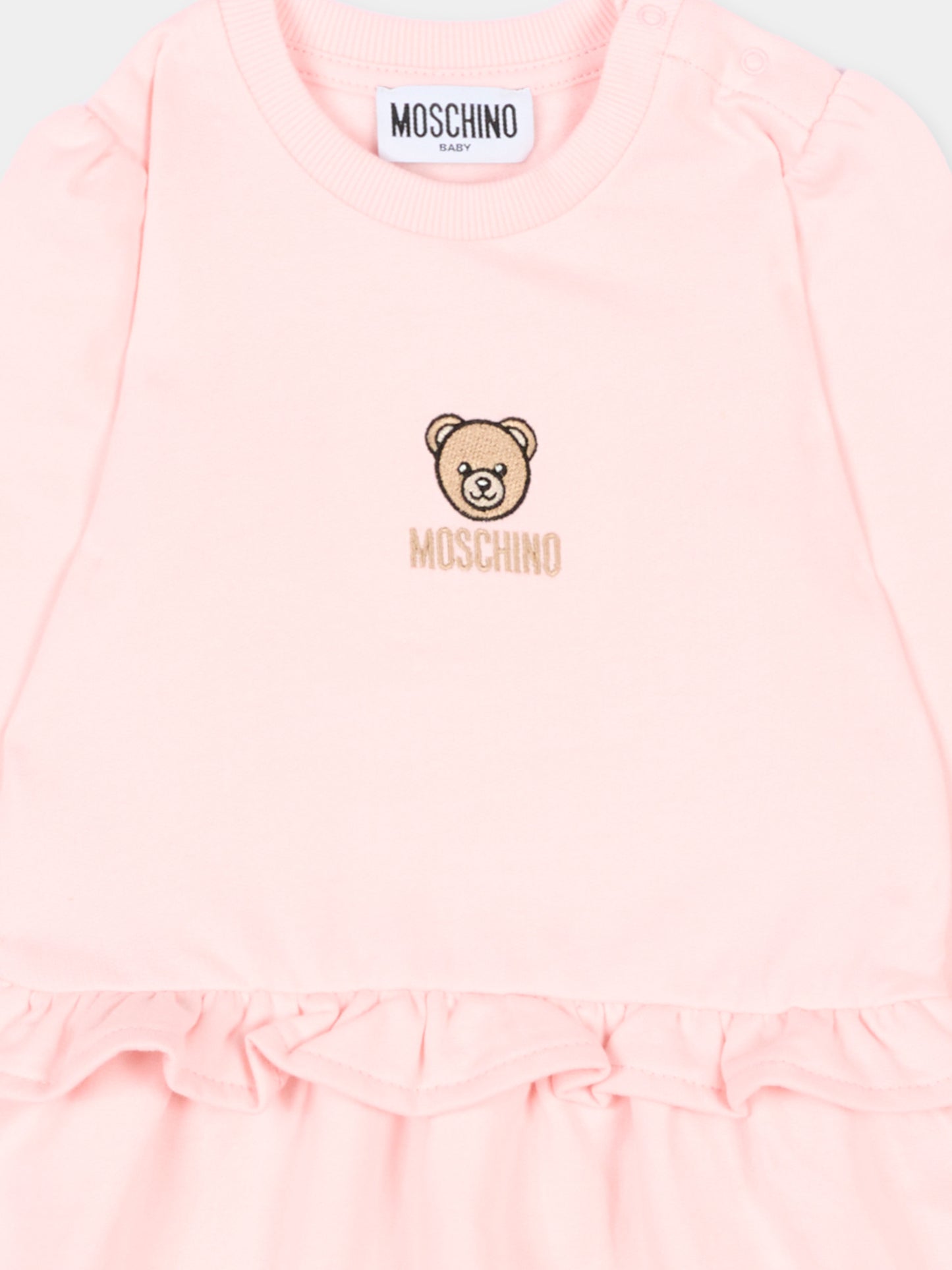 Vestito rosa per neonata con Teddy Bear,Moschino Kids,MDV0D1 LCA60 50209