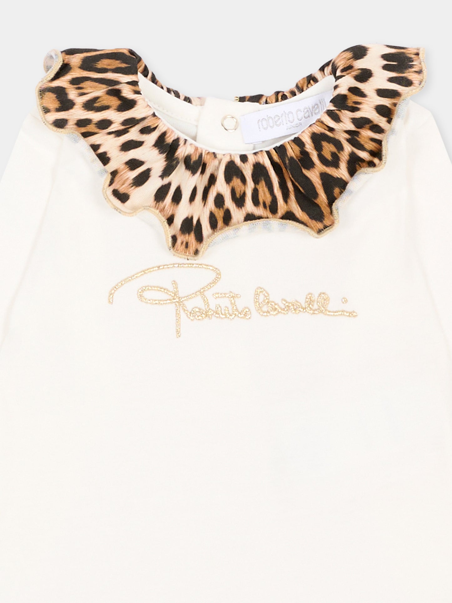Tutina avorio animalier per neonata con logo,Roberto Cavalli Kids,CLA26016TU AVOR.CC/GN