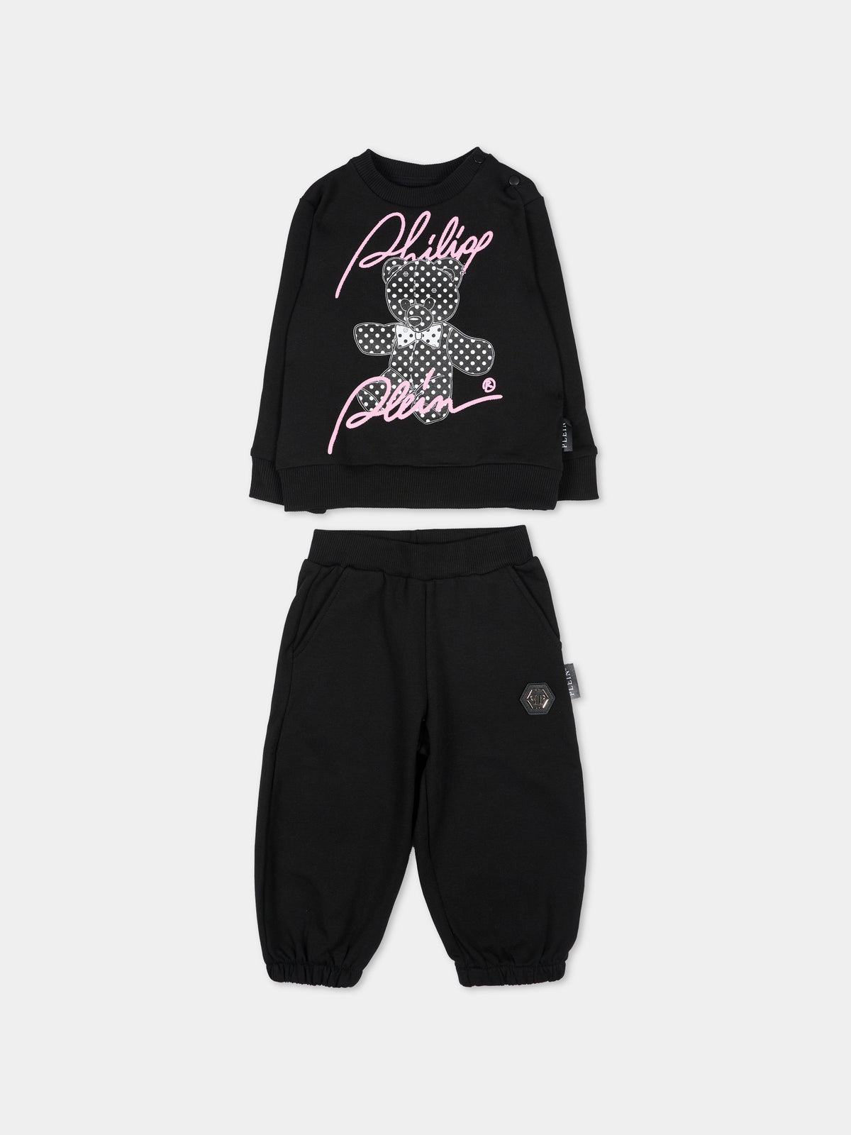 Completo sportivo lungo nero per neonata con orsetto,Philipp Plein Junior,F6PHNGTP183 110