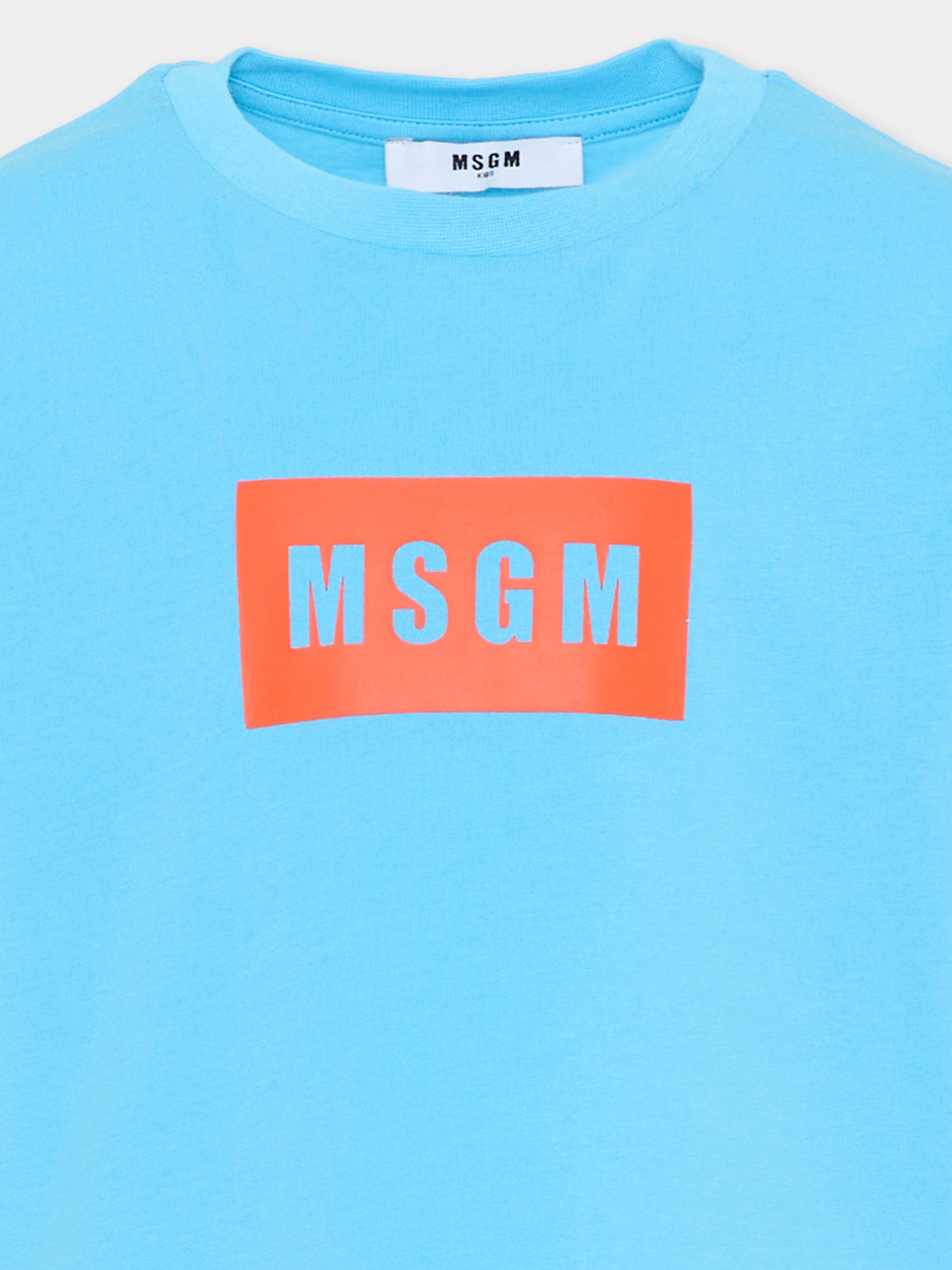 T-Shirt celeste con logo per bambini,Msgm Kids,S6MSJUTH005 MS073
