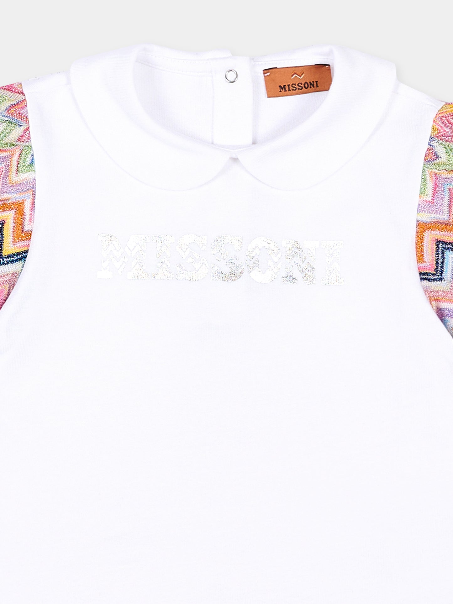 T-shirt bianca per neonata con maniche chevron,Missoni,MY8041 Z3672 100MC