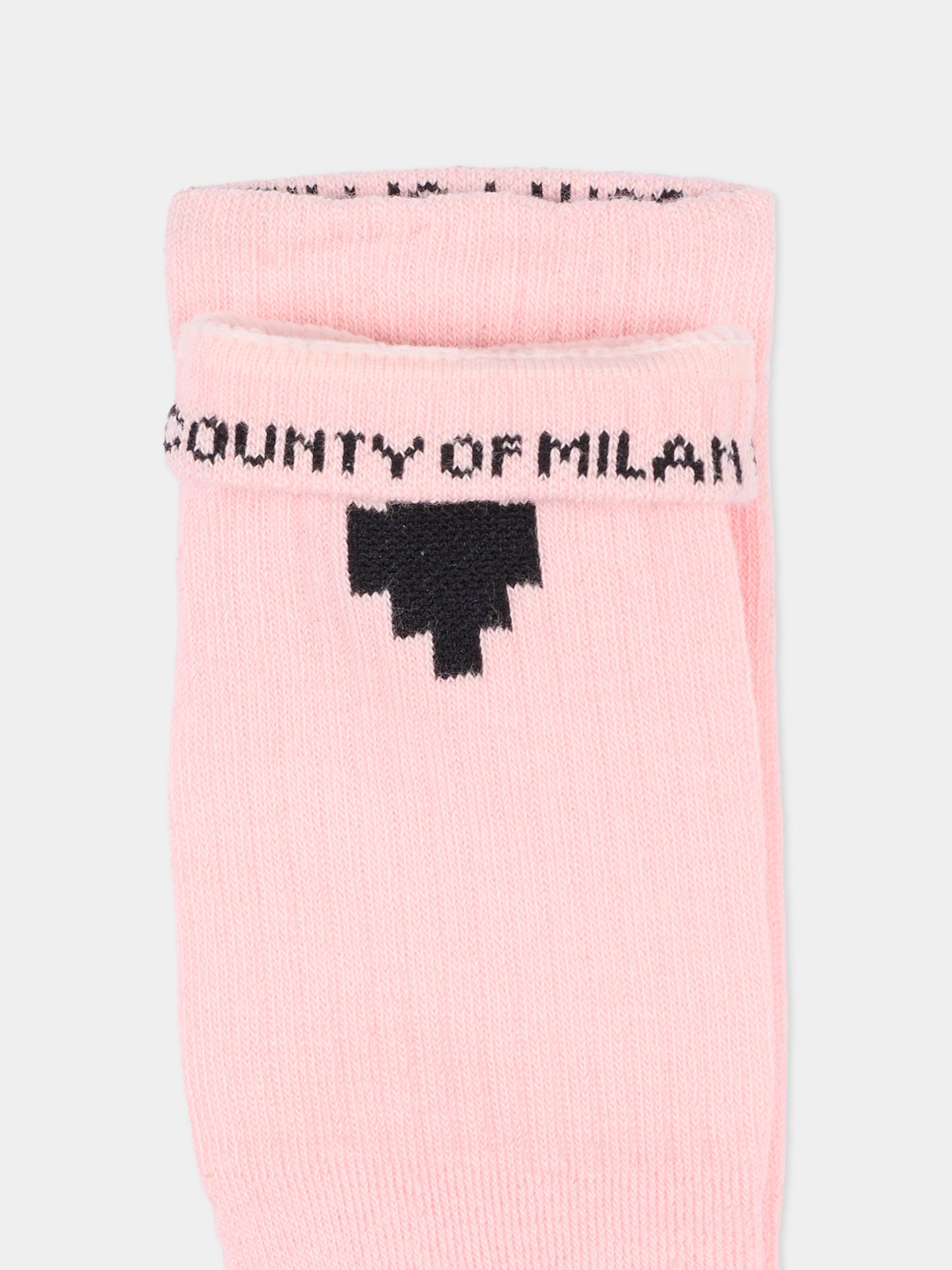 Calza in spugna rosa per bambina con logo,County Of Milan Kids,F5CMJUSO037 BW008