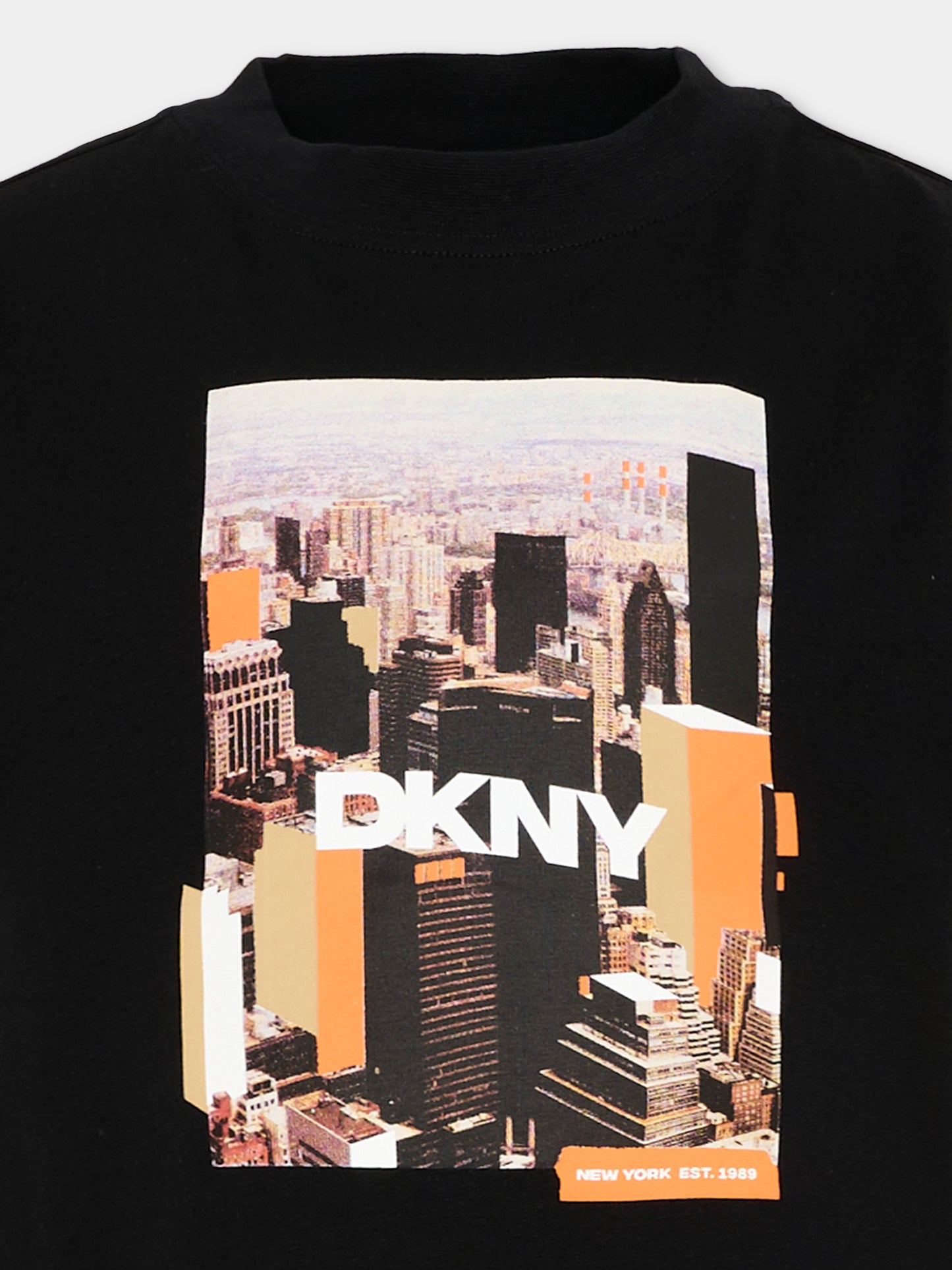 T-Shirt nera per bambino con logo,Dkny,D62536 09B