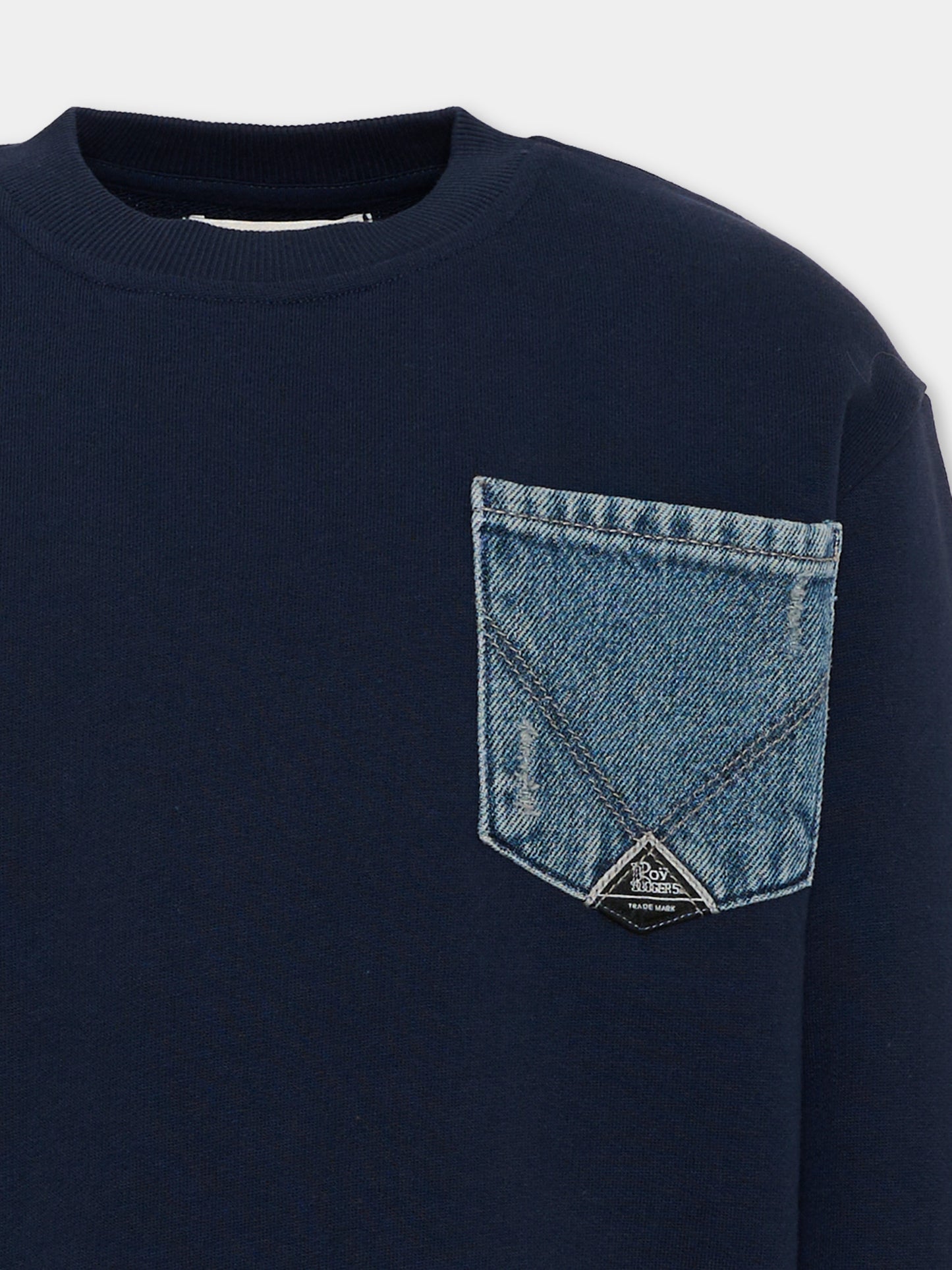 Felpa blu con tasca in denim,Roy Roger's Kids,R F100 00 3885
