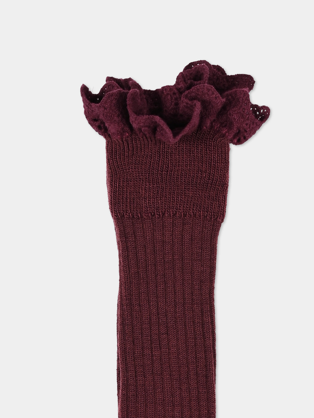 Calzini bordeaux per bambina con ruches,Mp Denmark,10 59045 0 1451