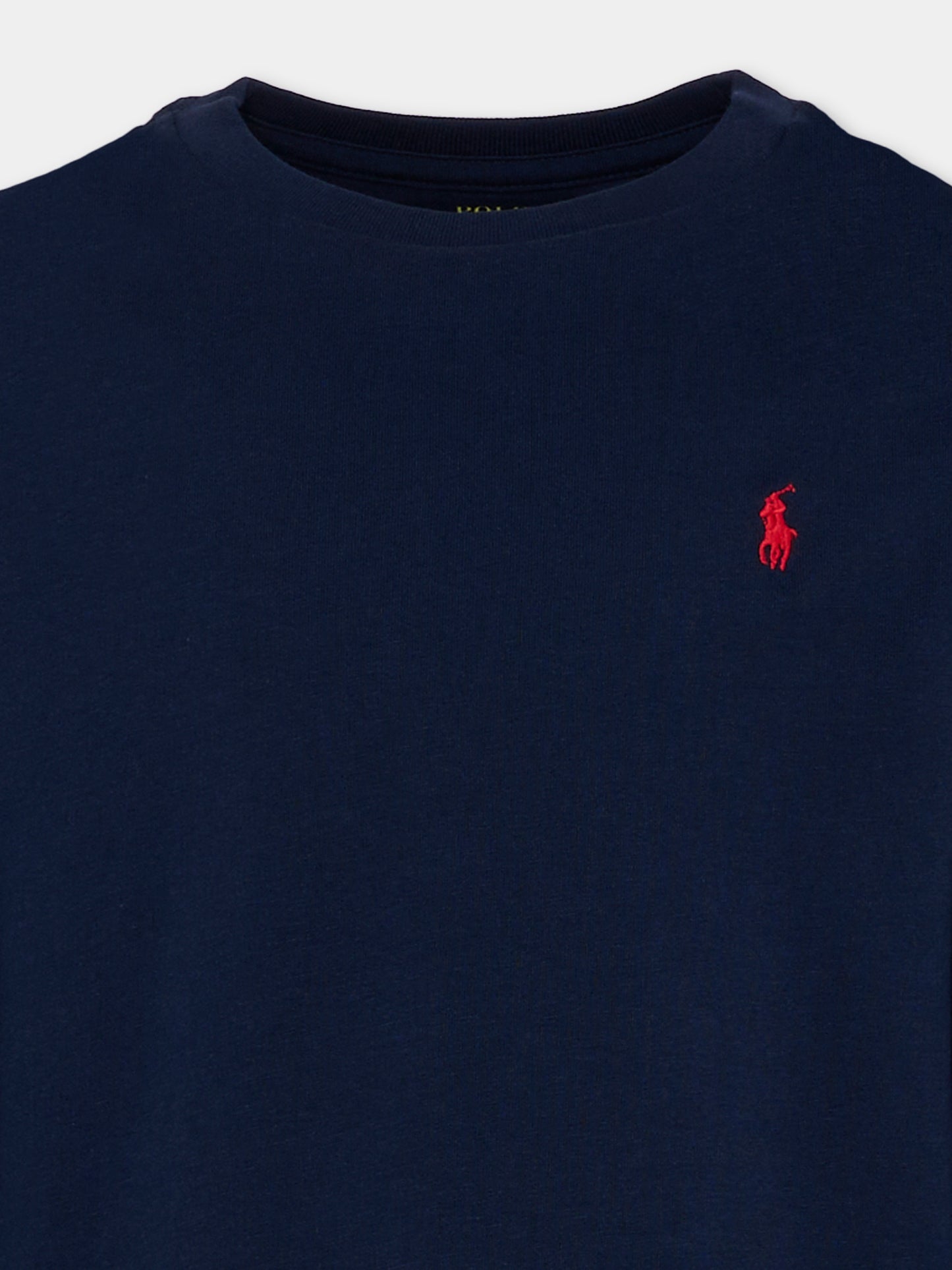 Blue t-shirt for boy with red pony logo