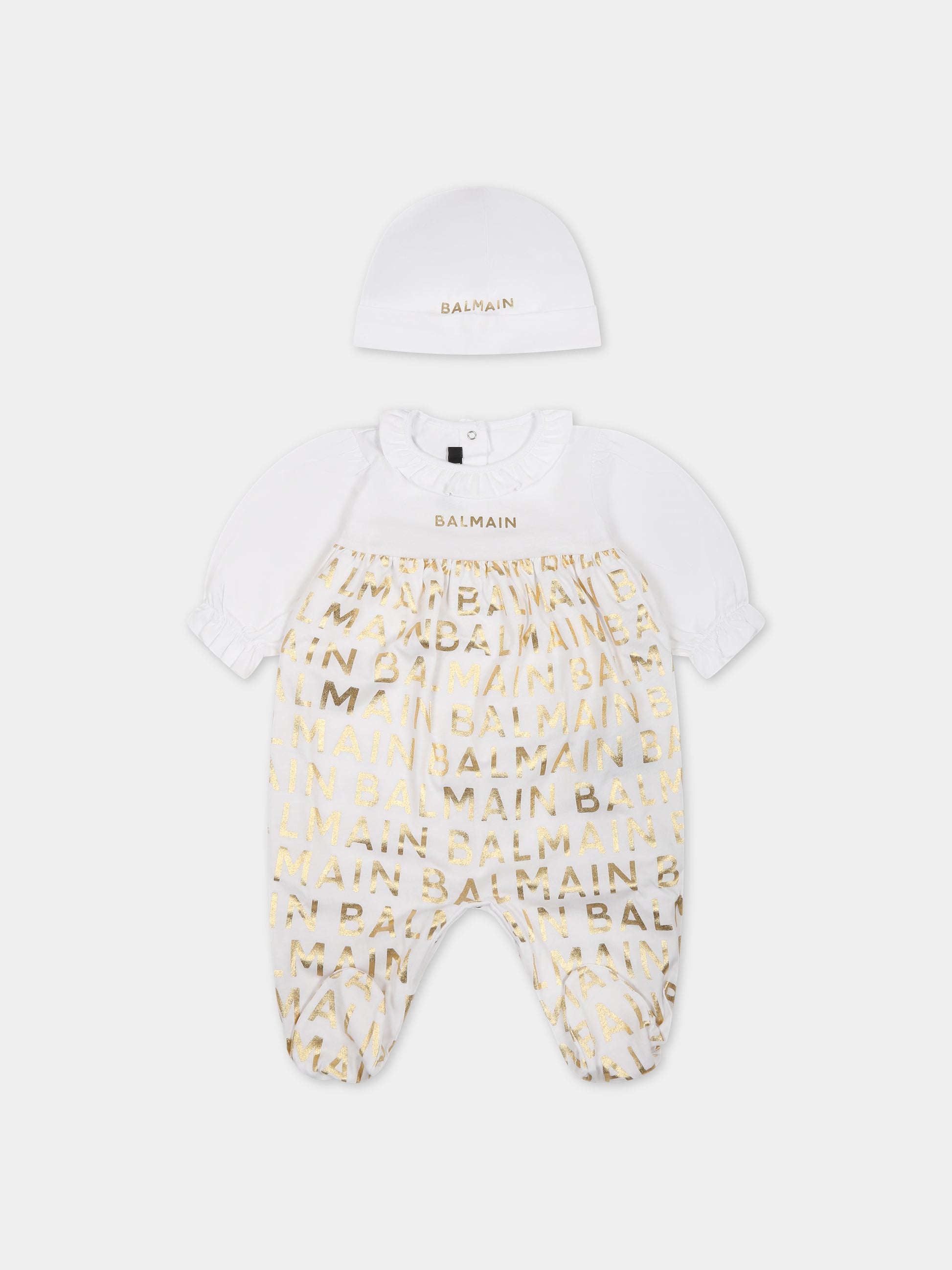 Set bianco per neonata con logo,Balmain Kids,BTB010 Z1523 100OR