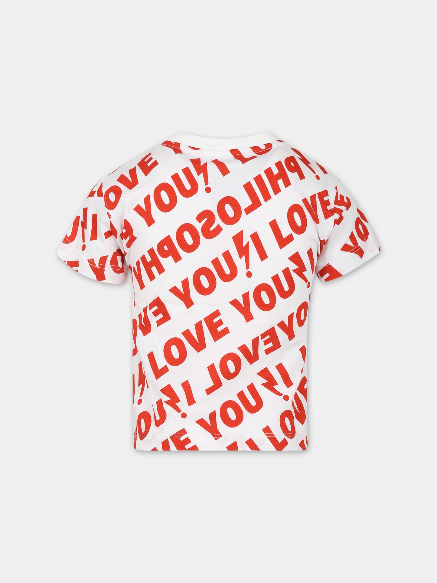 T-shirt bianca per bambina con cuore e scritta,Philosophy,PFTS007 0 JF054 D100