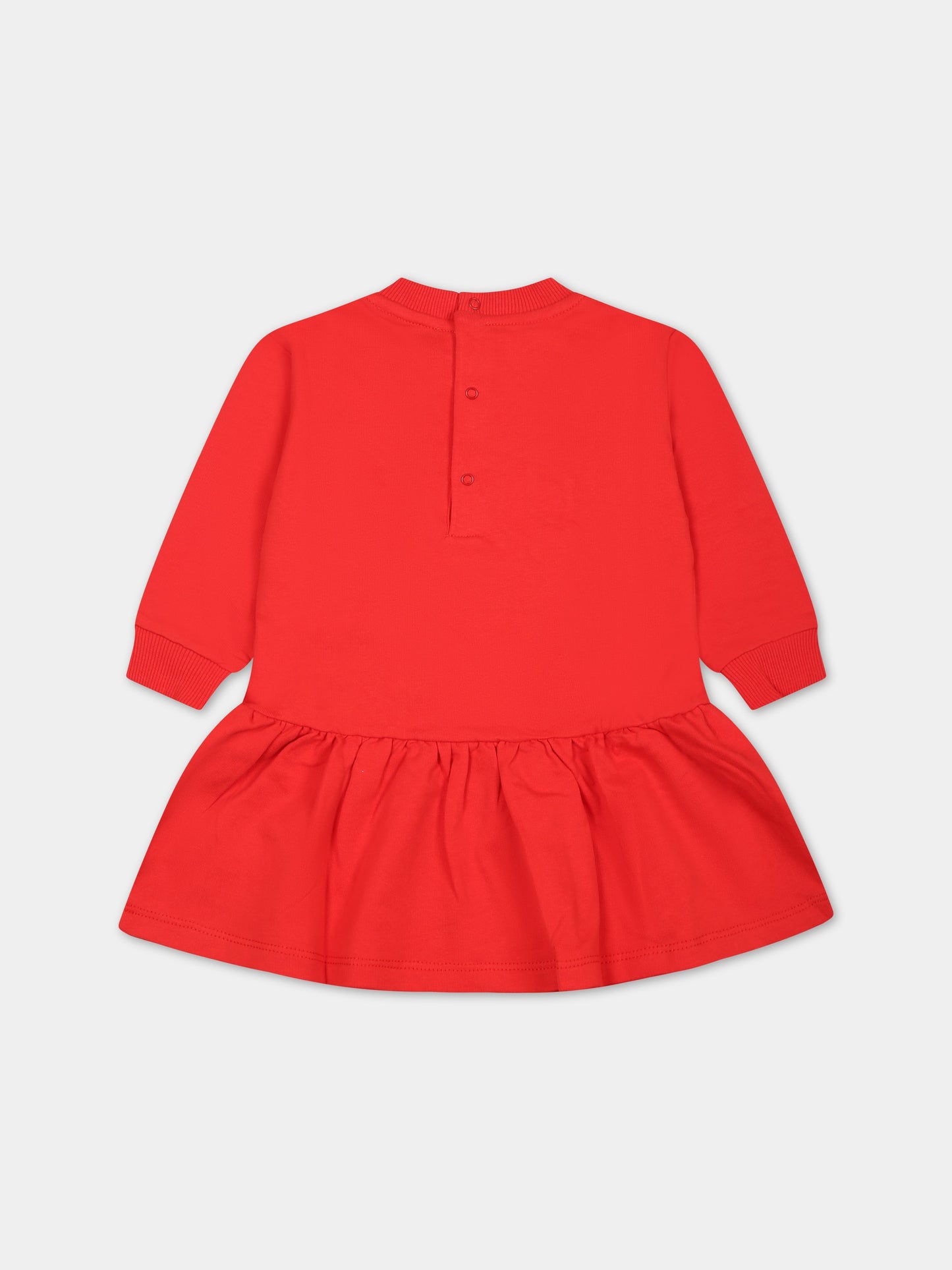 Vestito rosso per neonata con Teddy Bears e logo,Moschino Kids,MAV09V LCA60 50109