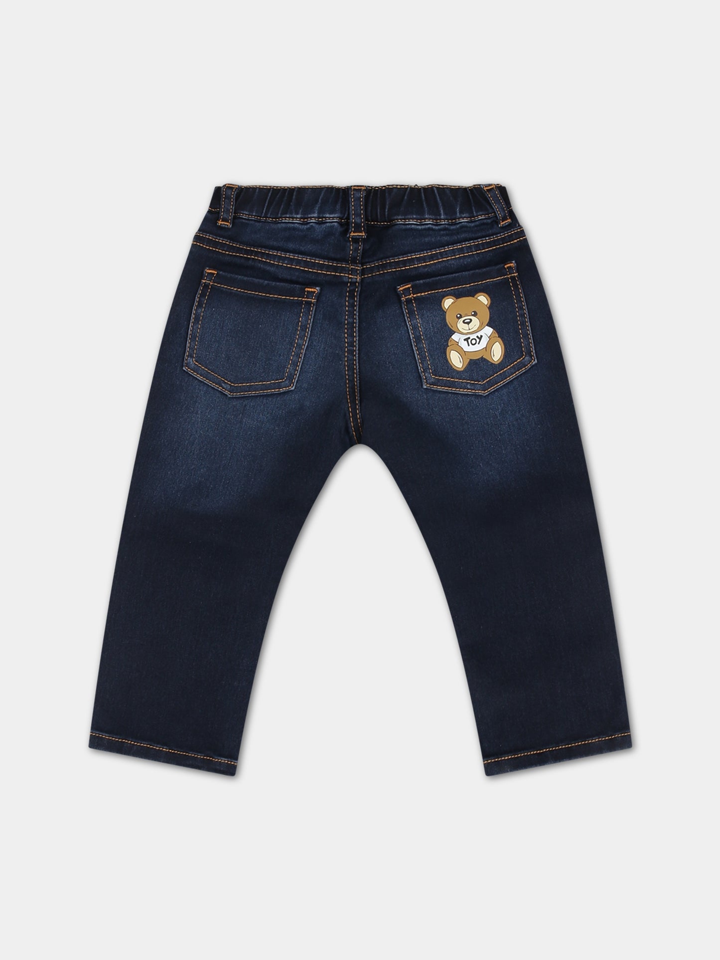 Jeans blu per neonato con Teddy Bear e logo,Moschino Kids,MQP038 LXE49 40290