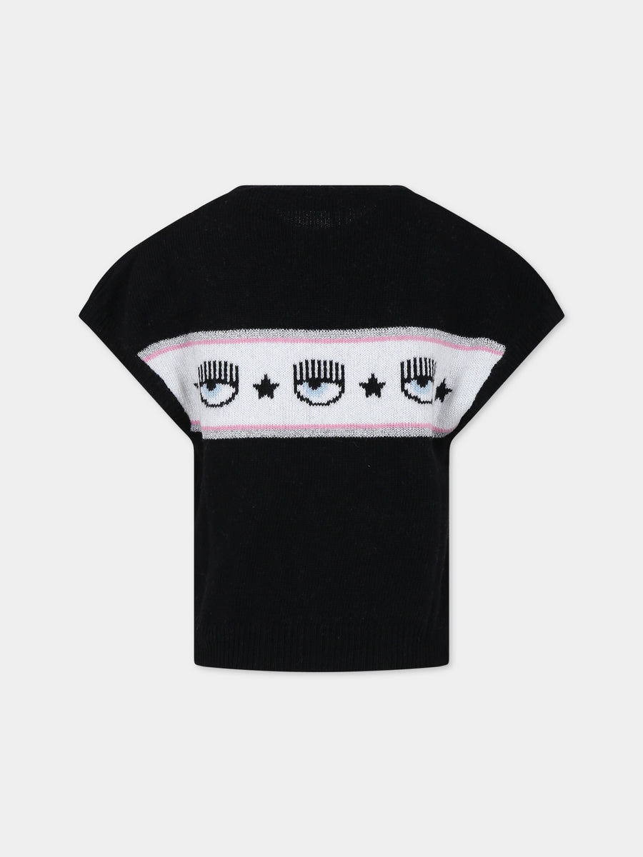Gilet nero per bambina con eyestar,Chiara Ferragni Collection,59B300 2050 0050