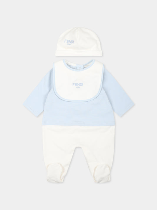 Set celeste per neonato con logo,Fendi Kids,BUK103 8RA F19J4