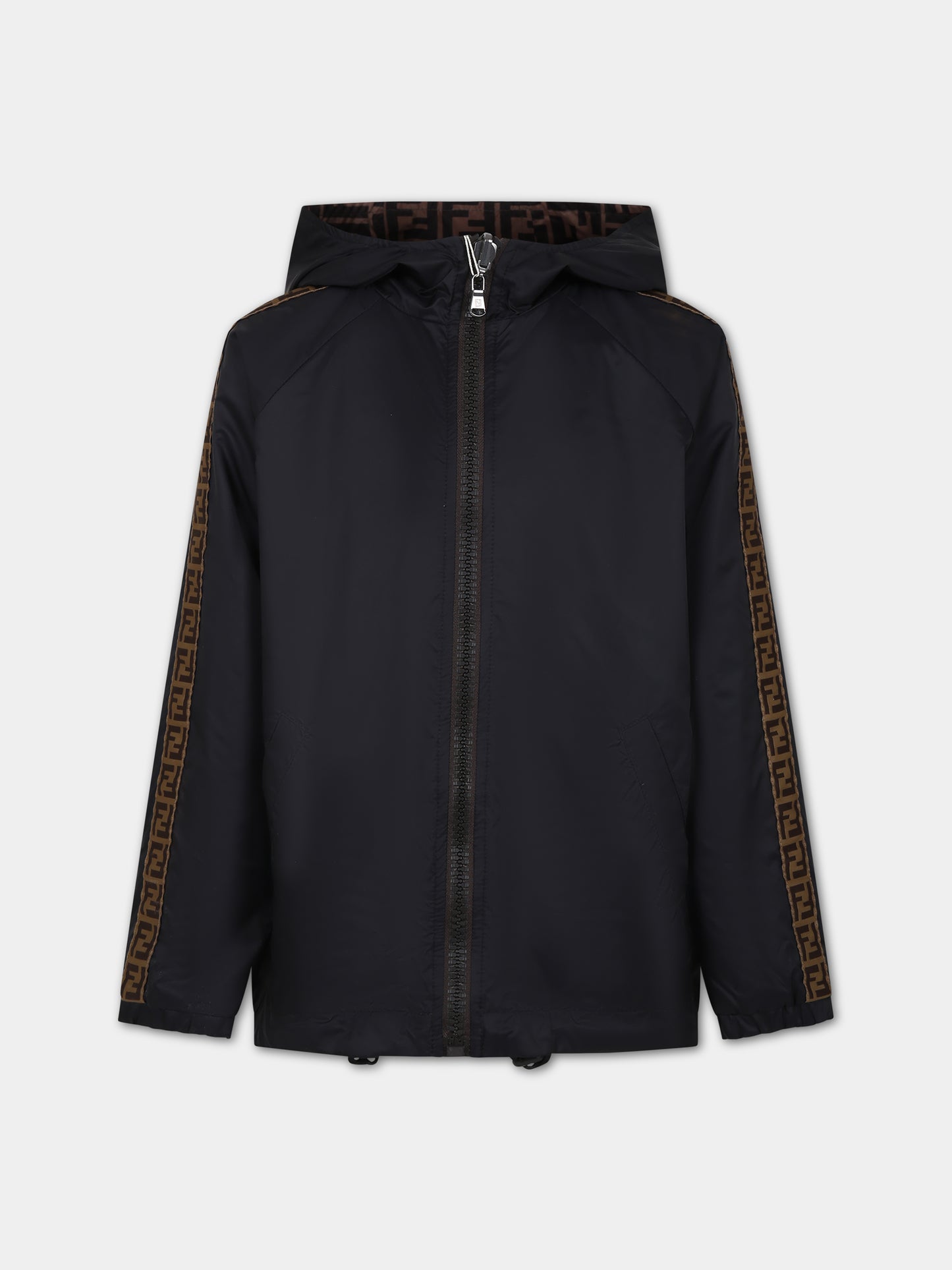 Impermeabile nero reversibile per bambini con doppia F,Fendi Kids,JUA092 AEYC F0QA1