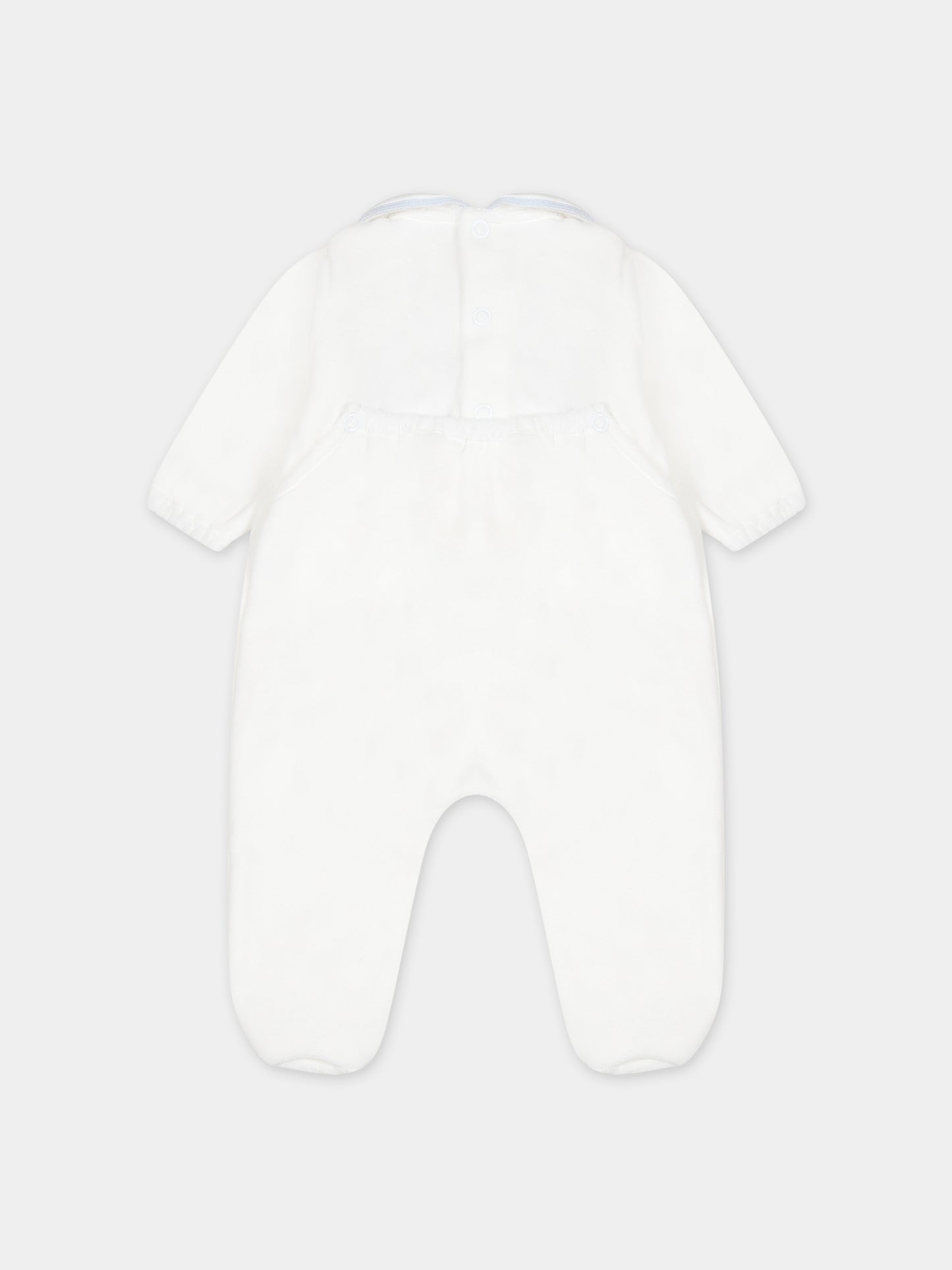 Tutina bianca per neonato con ricamo,Little Bear,7041 LATTE/CIELO