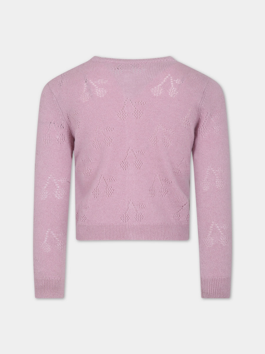 Cardigan rosa per bambina con ciliege,Bonpoint,W03GCAK00008 029C