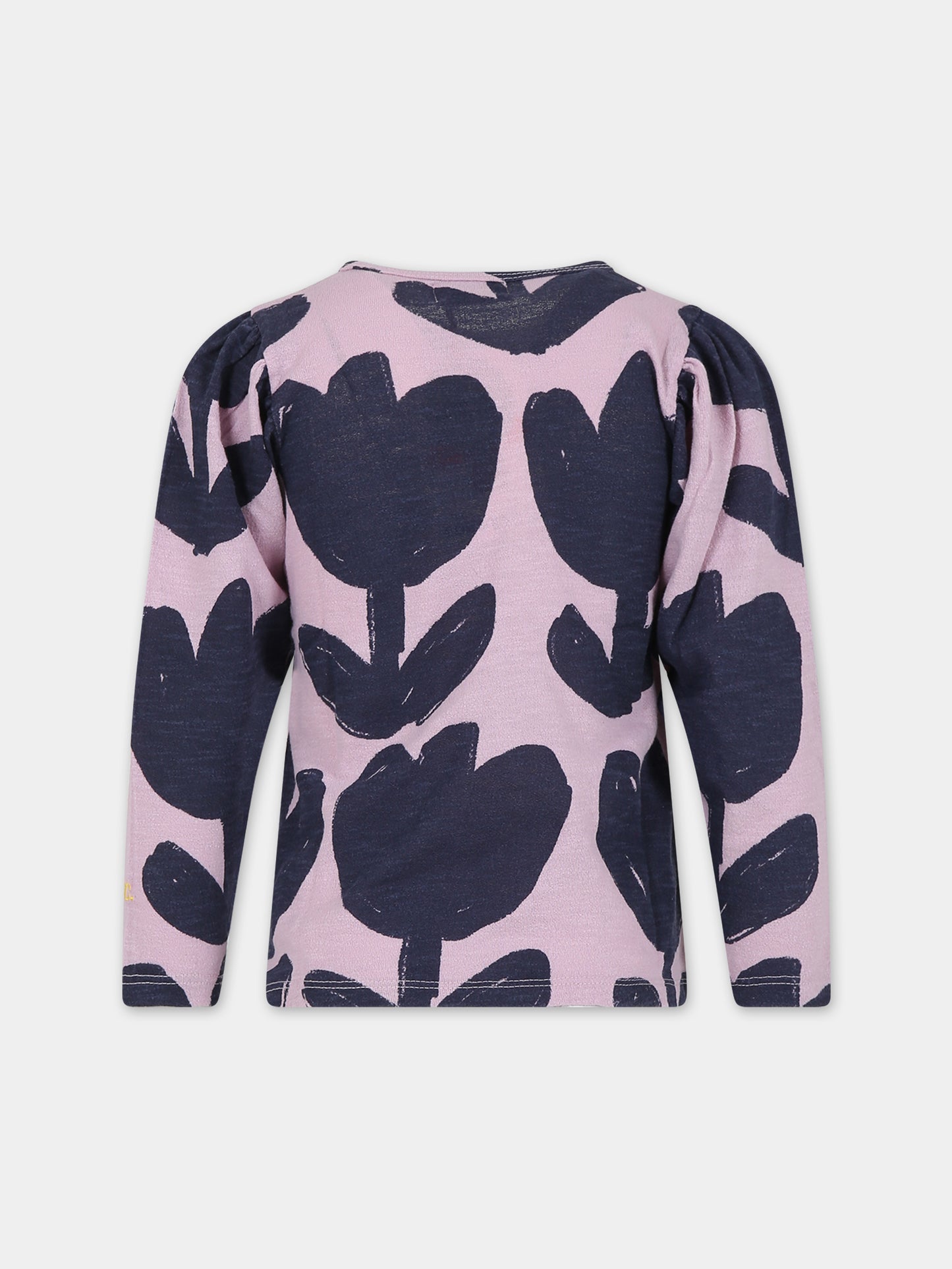 T-shirt viola per bambina con stampa fiori,Bobo Choses,223AC022