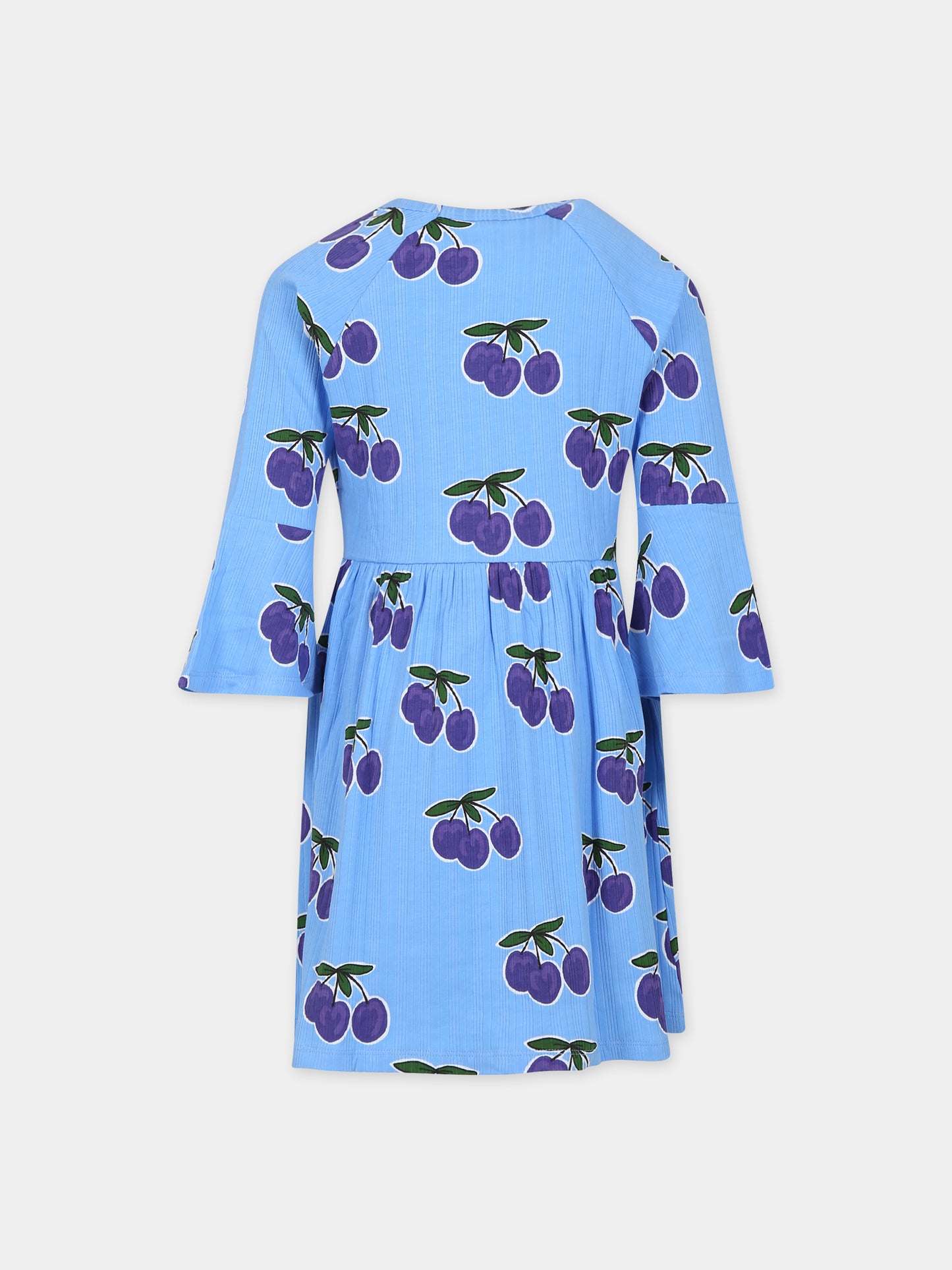 Vestito azzurro per bambina con stampa prugne,Mini Rodini,2375010760