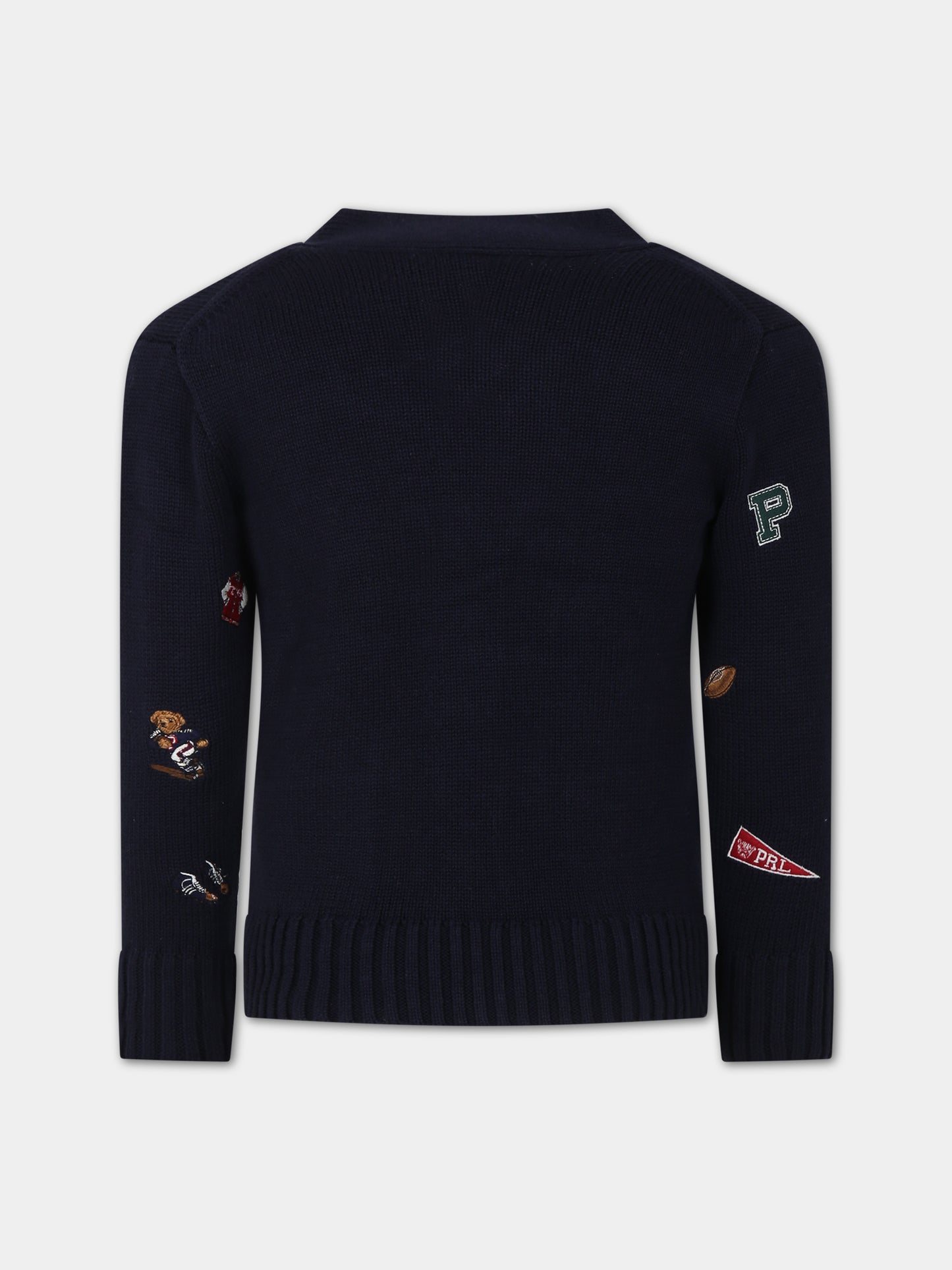 Cardigan blu per bambino con orso,Ralph Lauren Kids,918349001