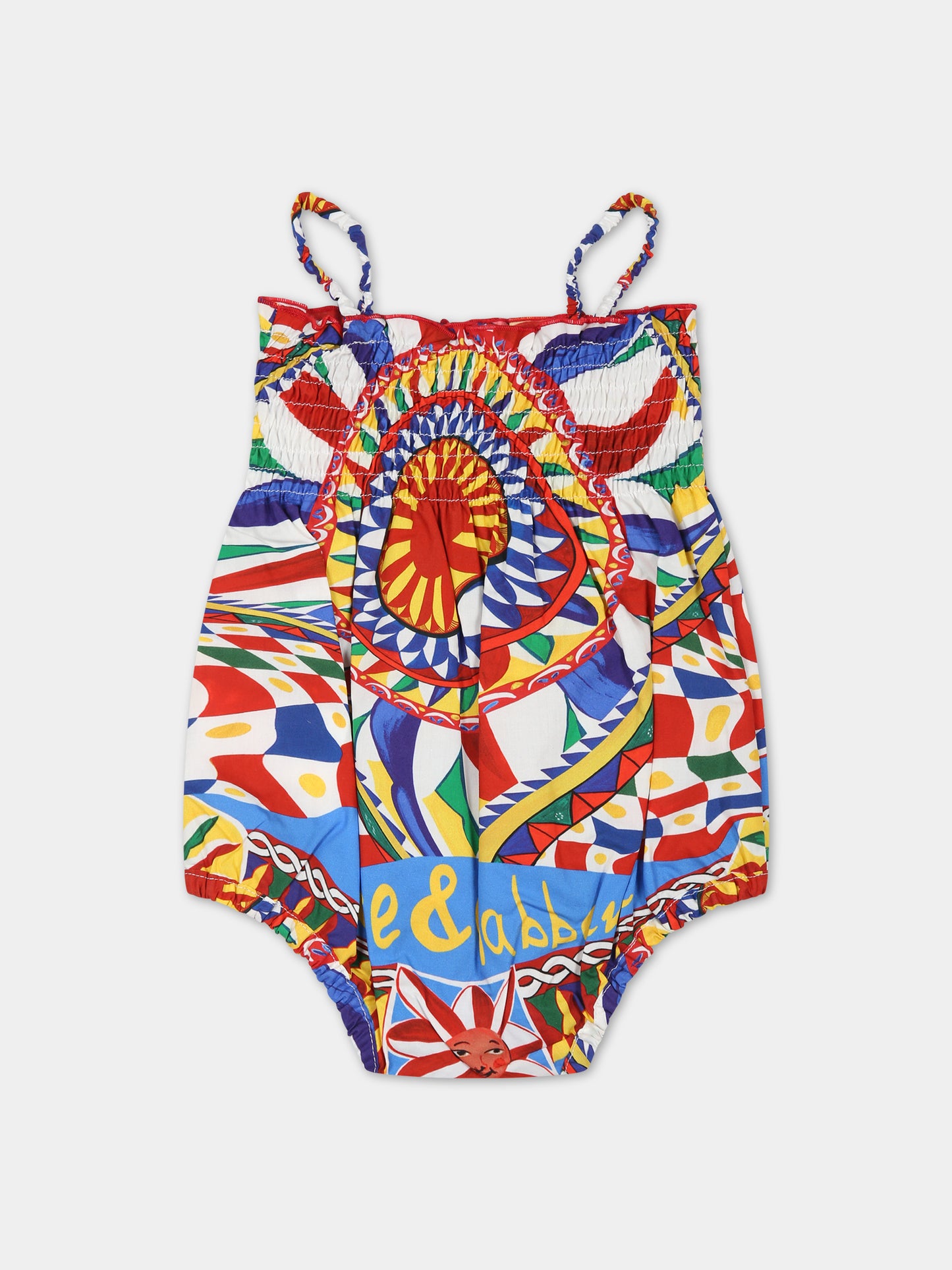 Pagliaccetto bianco per neonata con logo e stampa carretto,Dolce & Gabbana Kids,L21O70 G7J5F HH4KT