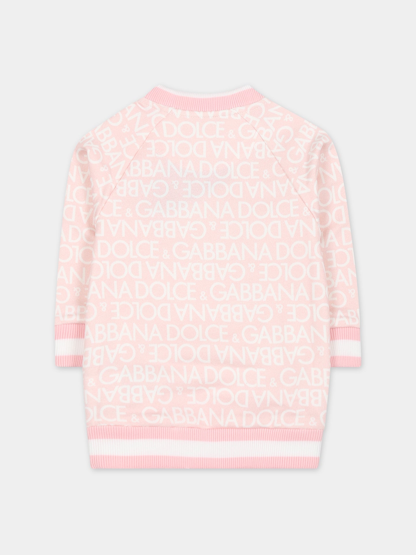 Felpa rosa per neonata con stampa leopardi e logo,Dolce & Gabbana Kids,L2JW9U G7KT5 HFXCA